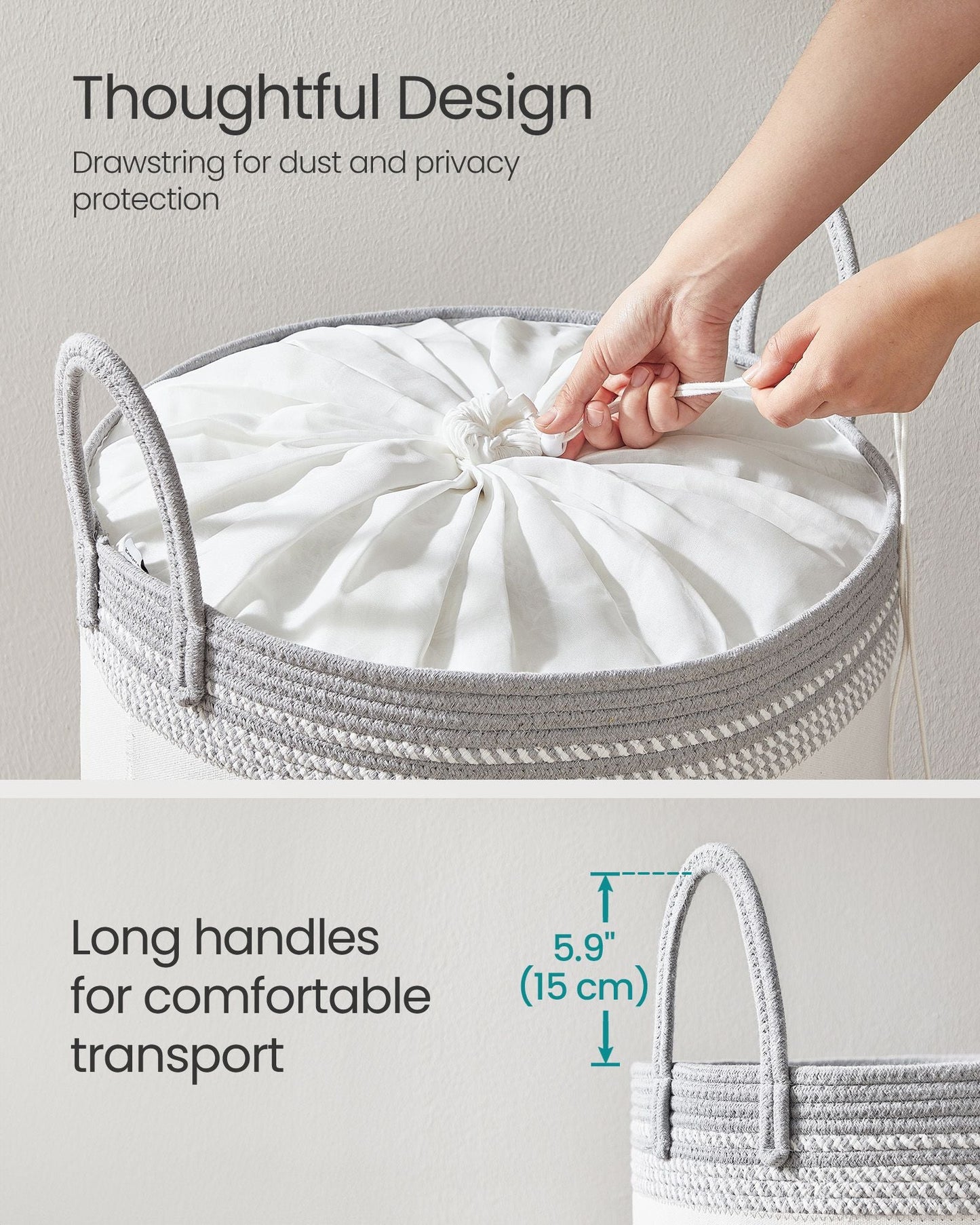 Laundry Hamper, 23.8 Gal., 19.7 x 19.7 x 18.1 Inches, Dove Gray