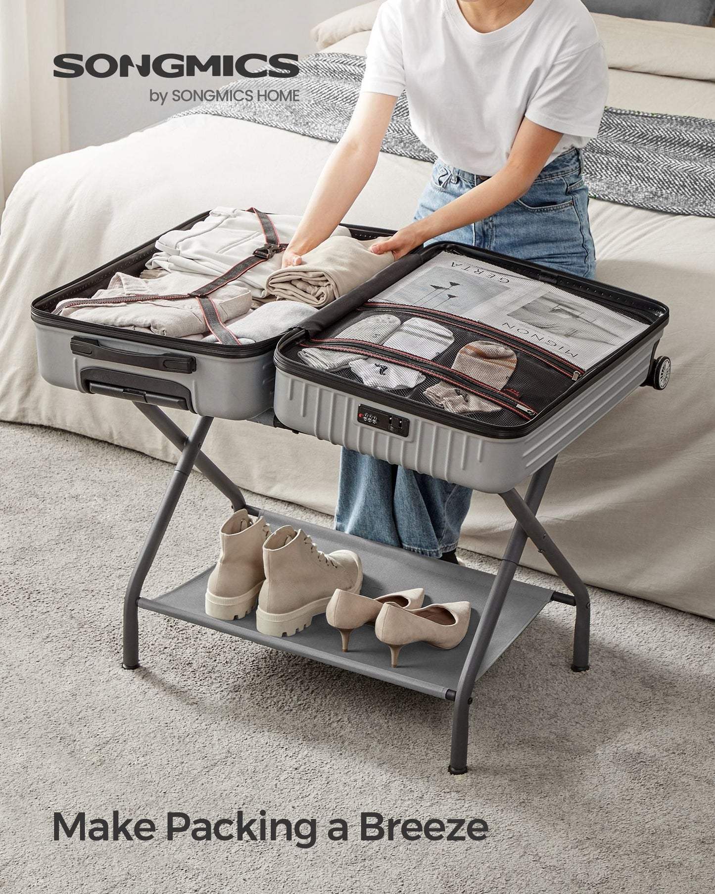 Set of 2 Luggage Racks Slate Gray