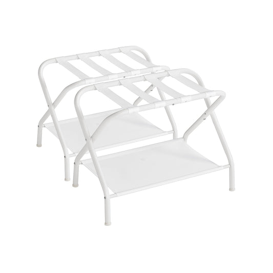 Set of 2 Luggage Racks with Fabric Shelves Cloud White