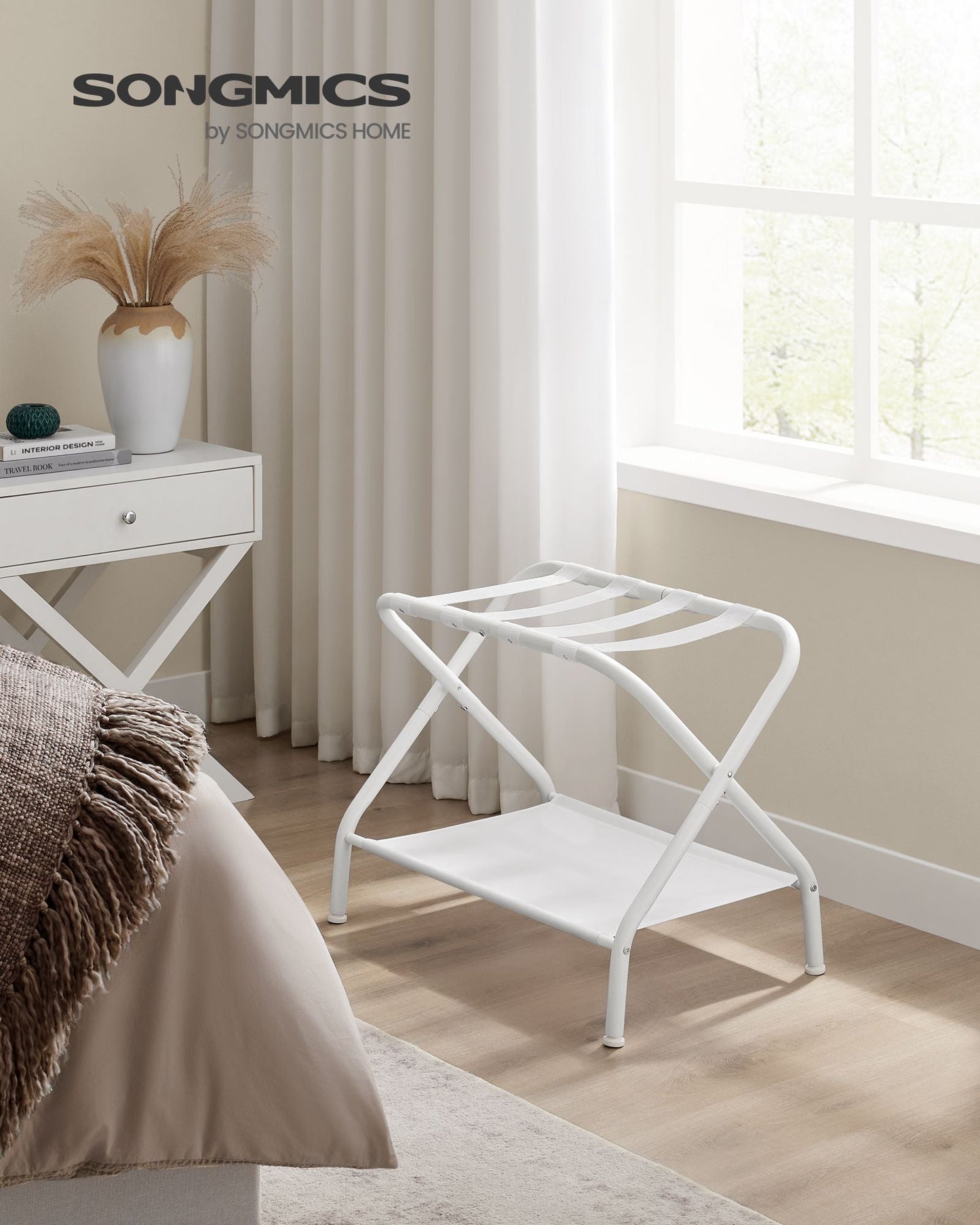 Set of 2 Luggage Racks with Fabric Shelves Cloud White