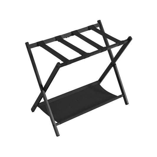 Luggage Rack for Guest Room, Suitcase Stand with Storage Shelf, Steel Frame, Foldable for Easy Storage, Hotel, Bedroom, Black
