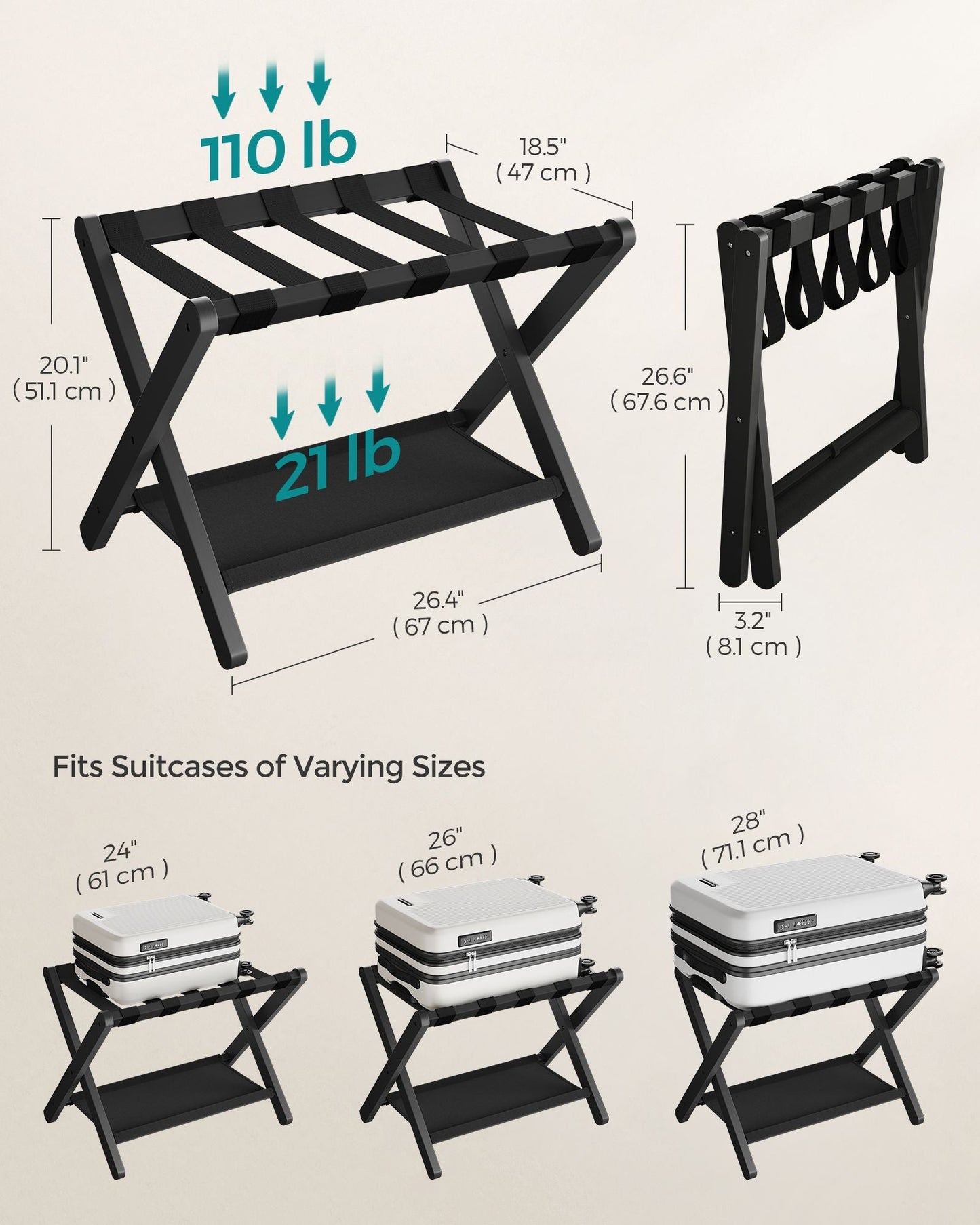 Folding Suitcase Stand with Storage Shelf