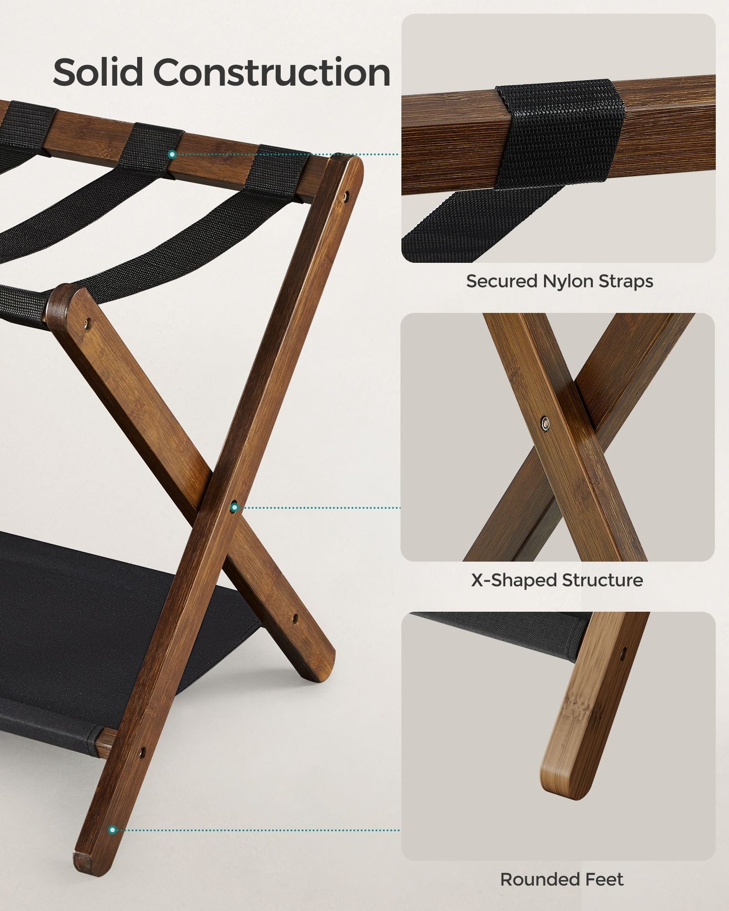 Folding Luggage Rack with Storage Shelf