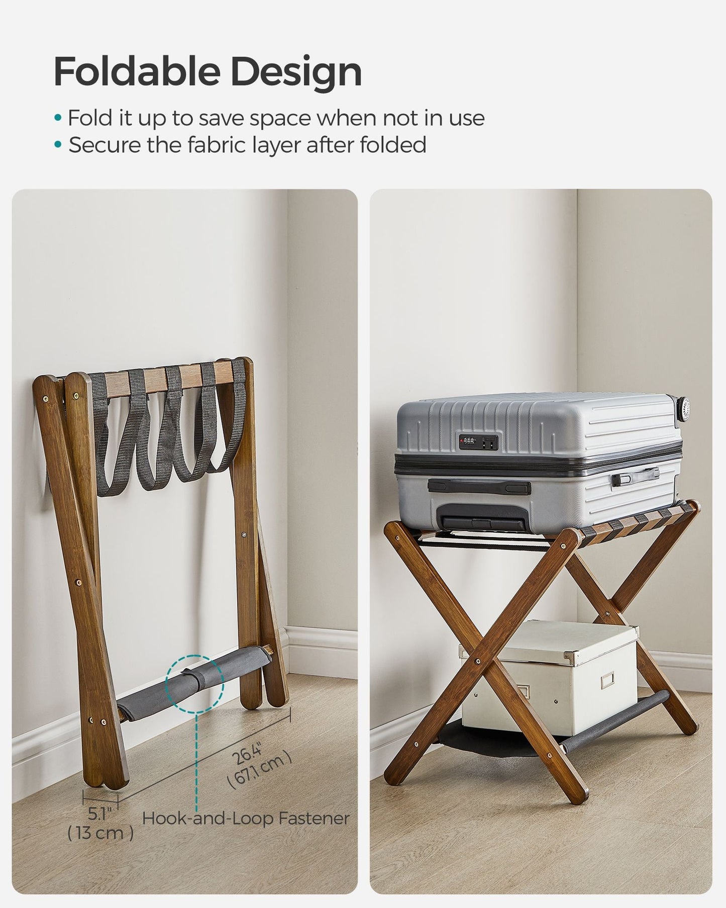 Set of 2 Folding Luggage Rack with Storage Shelf