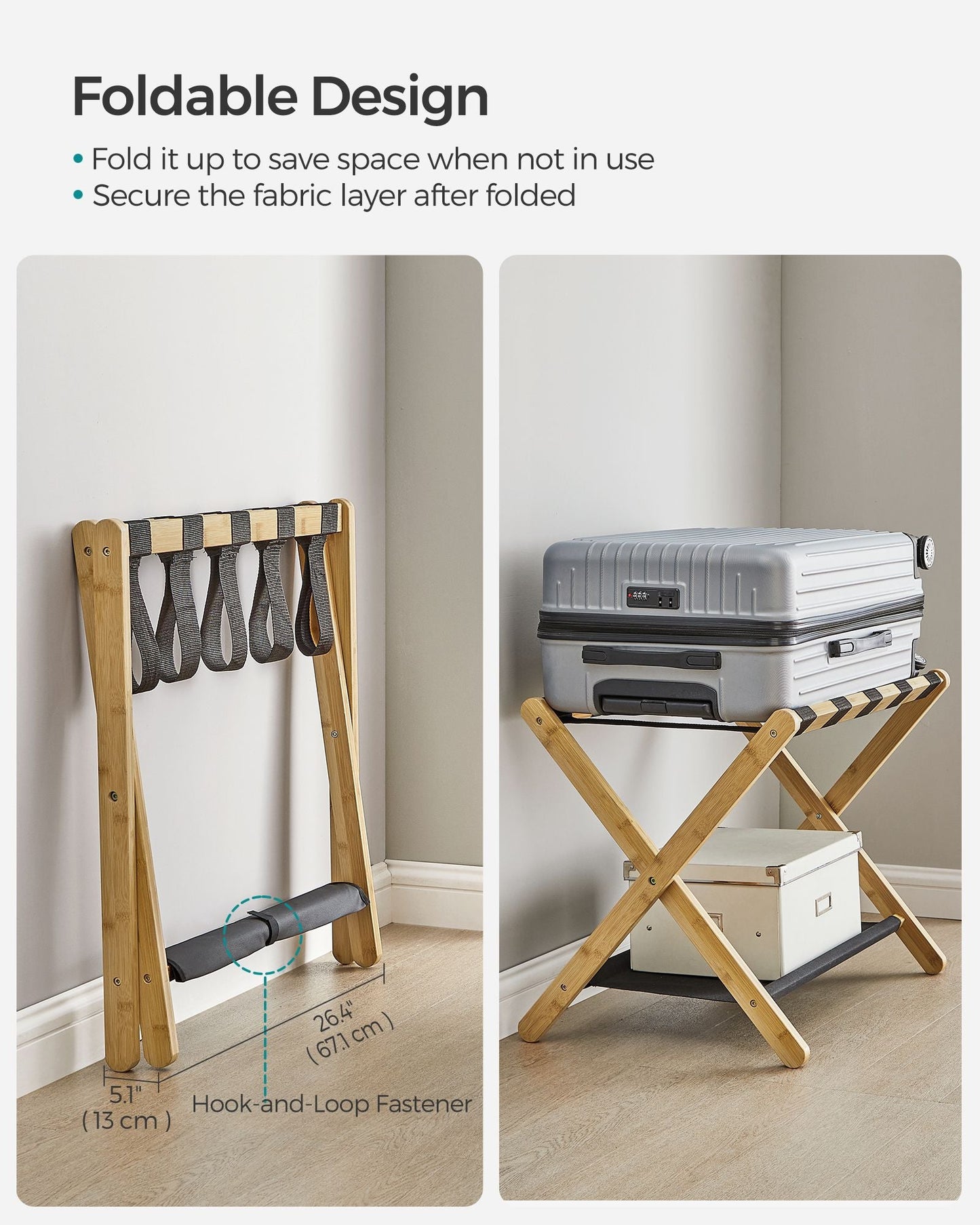 Folding Suitcase Stand with Storage Shelf