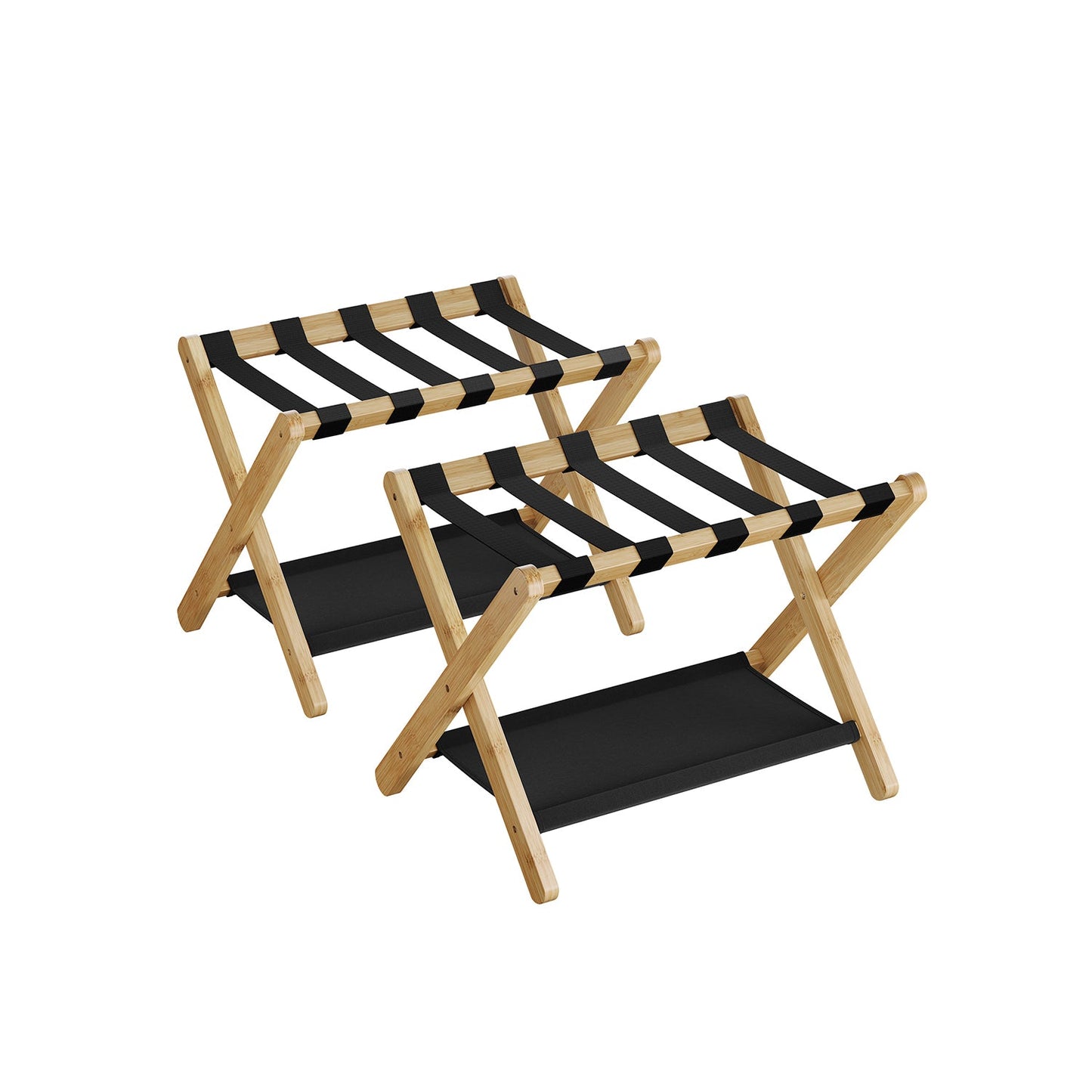 Set of 2 Folding Luggage Rack with Storage Shelf