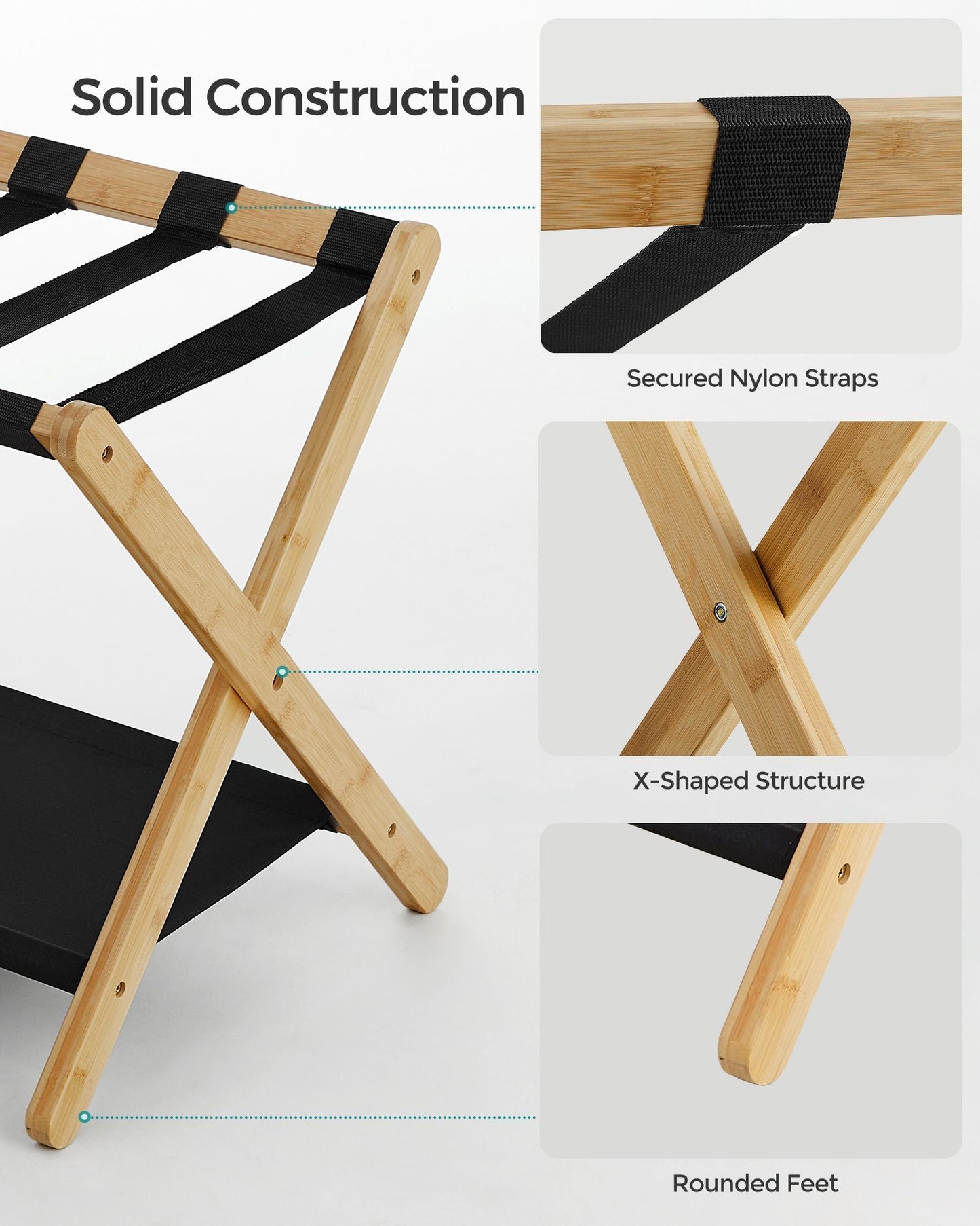 Set of 2 Folding Luggage Rack with Storage Shelf