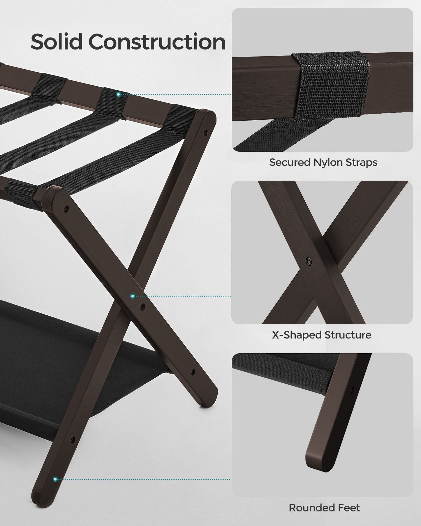 Set of 2 Folding Luggage Rack with Storage Shelf