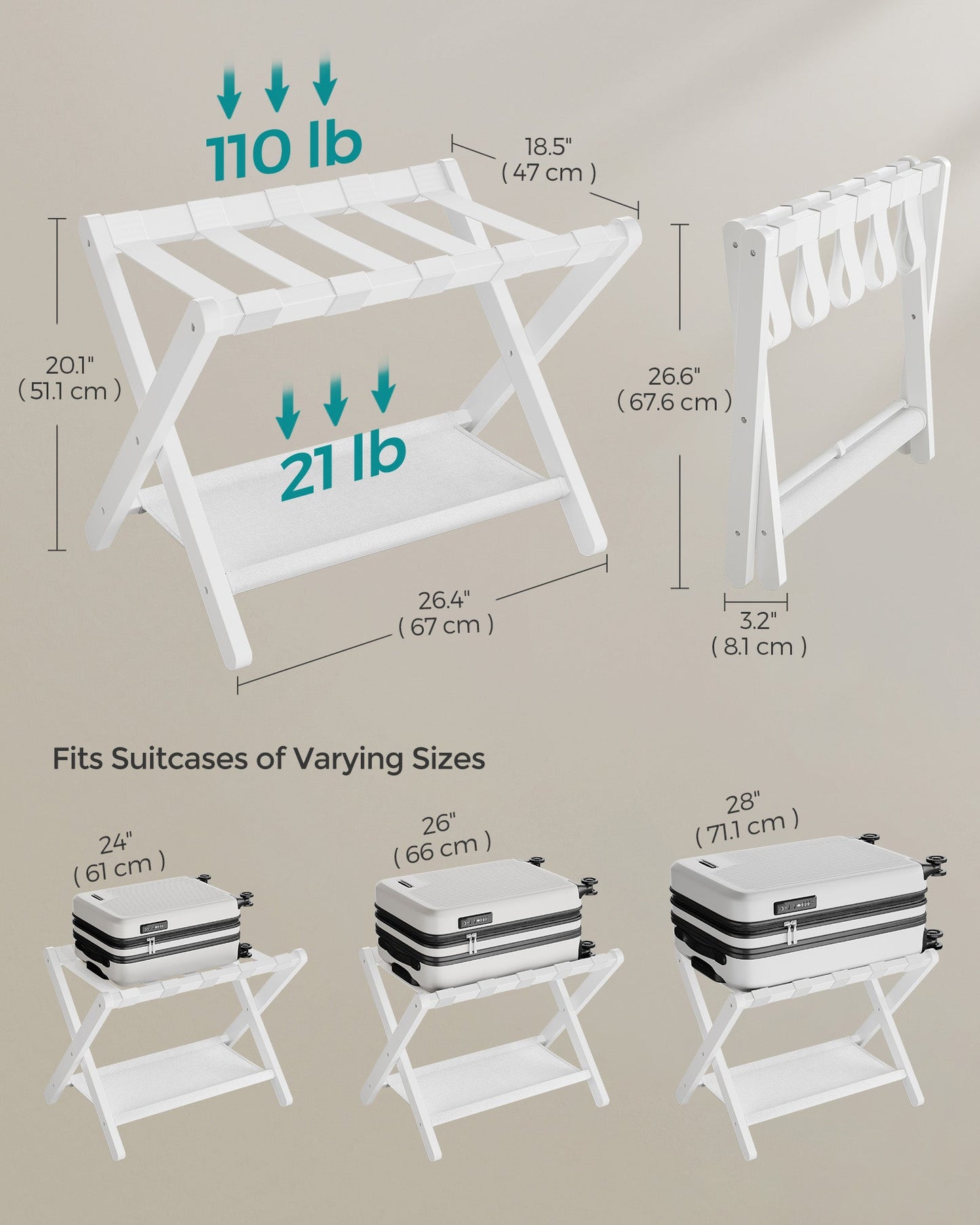 Folding Suitcase Stand with Storage Shelf