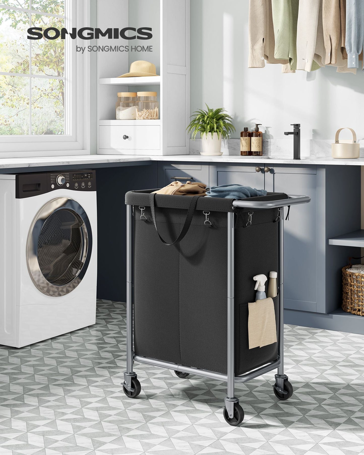 2-Section Laundry Basket with Wheels, 37 Gallons (140L)