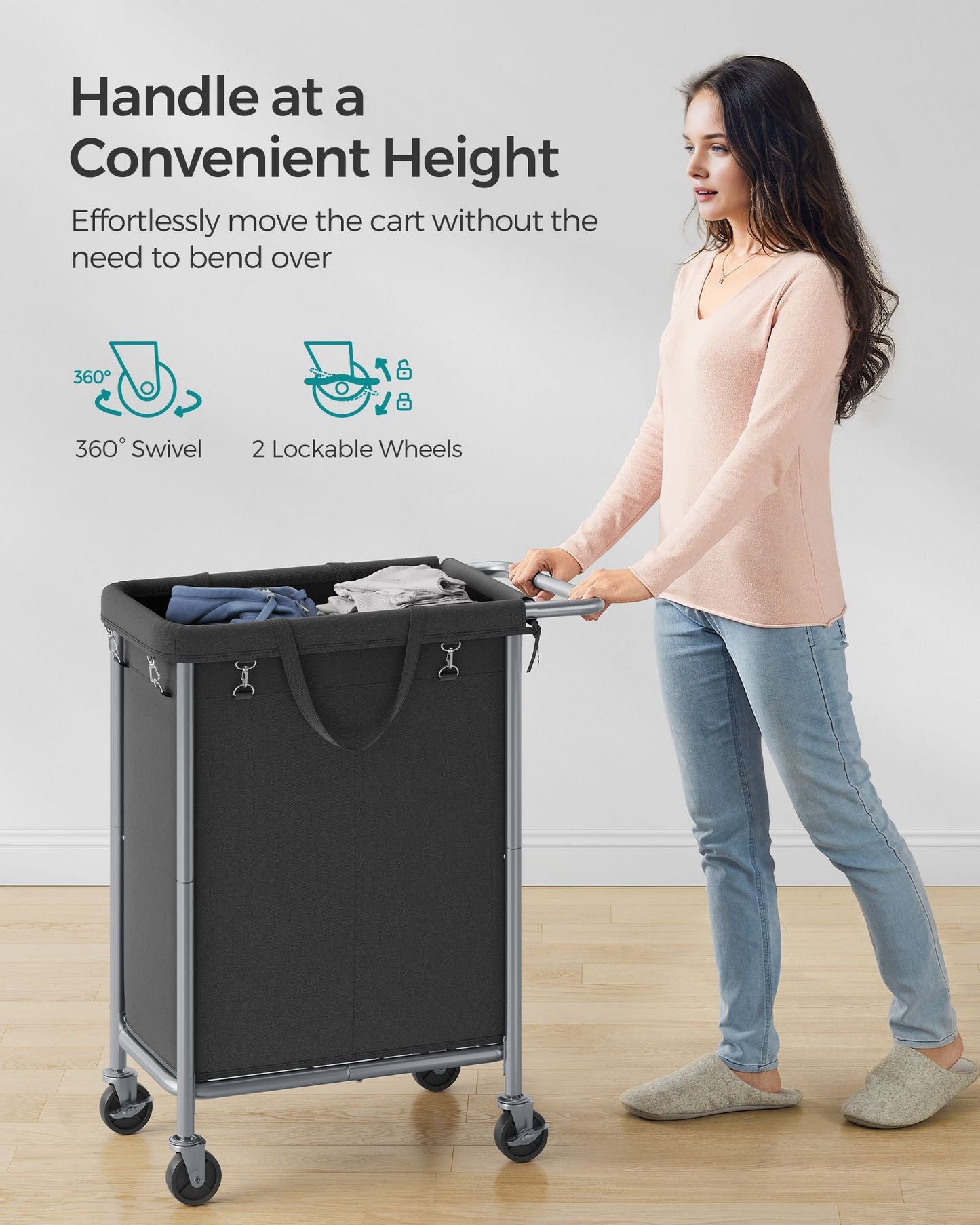 2-Section Laundry Basket with Wheels, 37 Gallons (140L)