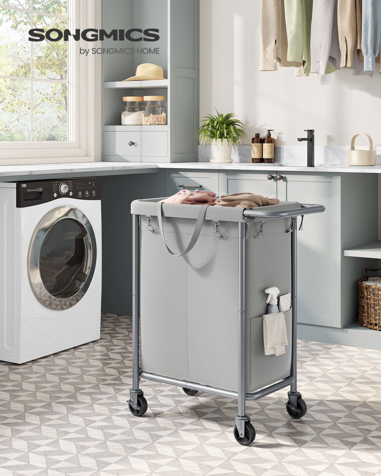 2-Section Laundry Basket with Wheels, 37 Gallons (140L)