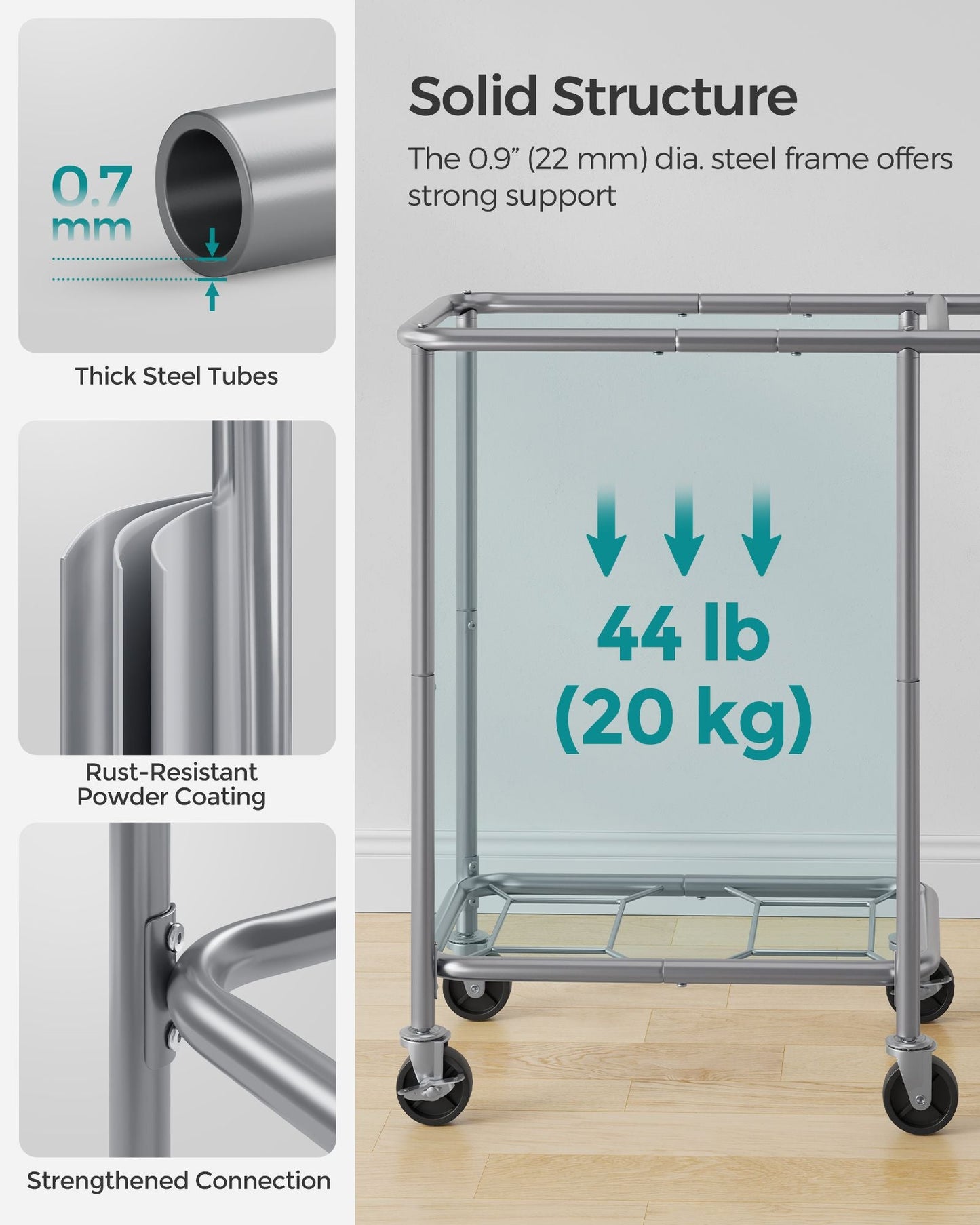 2-Section Laundry Basket with Wheels, 37 Gallons (140L)