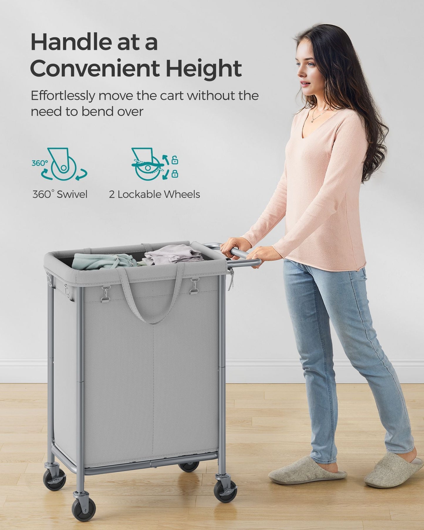 2-Section Laundry Basket with Wheels, 37 Gallons (140L)