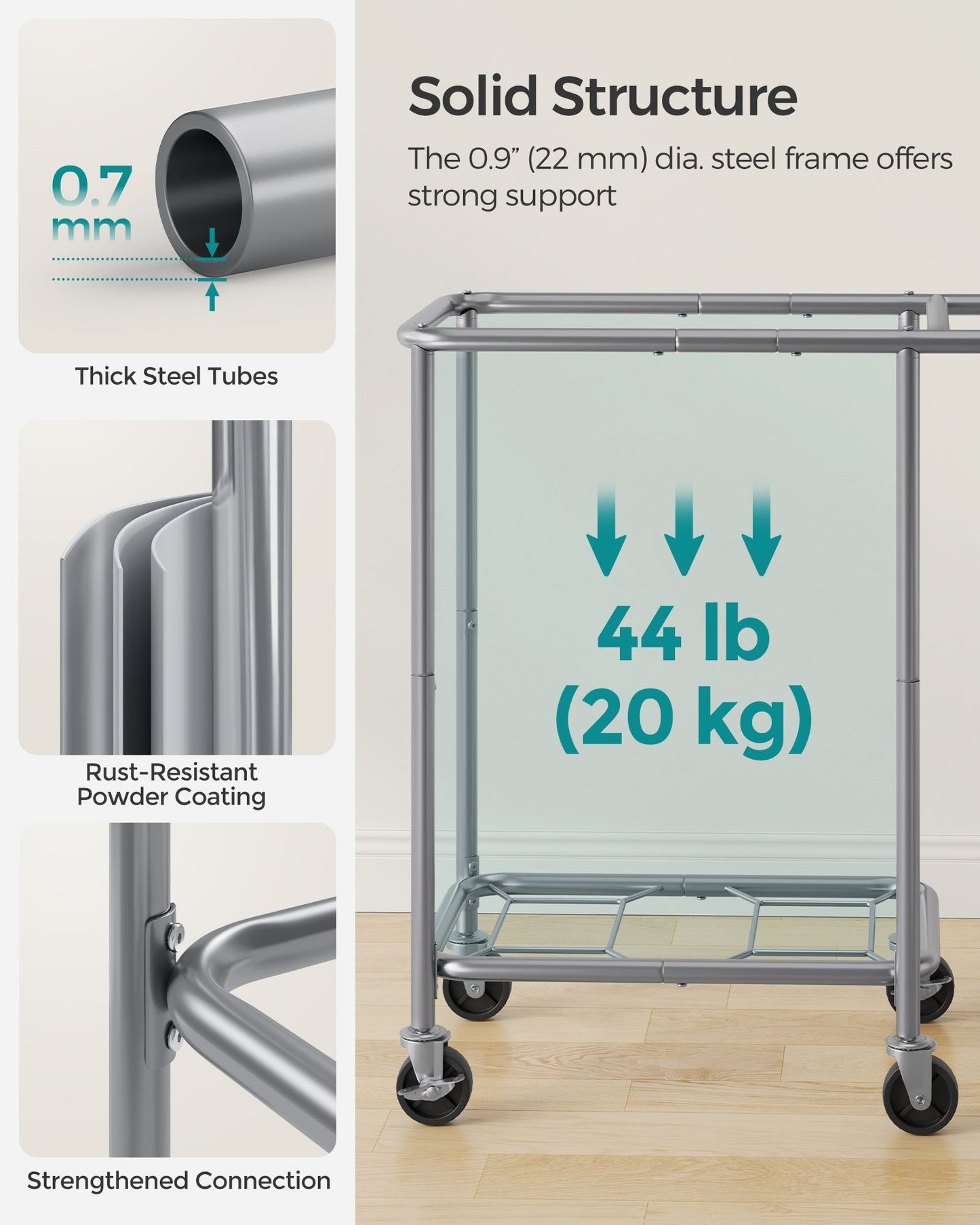 2-Section Laundry Basket with Wheels, 37 Gallons (140L)