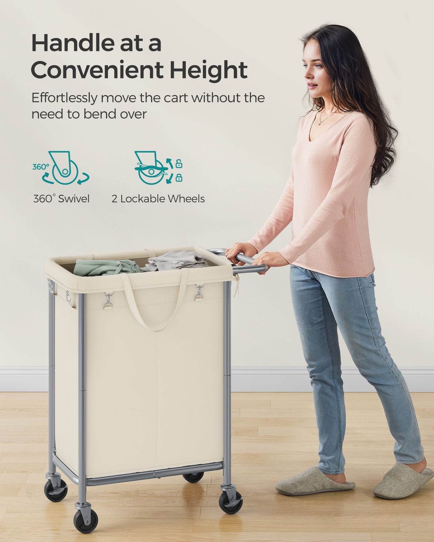 2-Section Laundry Basket with Wheels, 37 Gallons (140L)