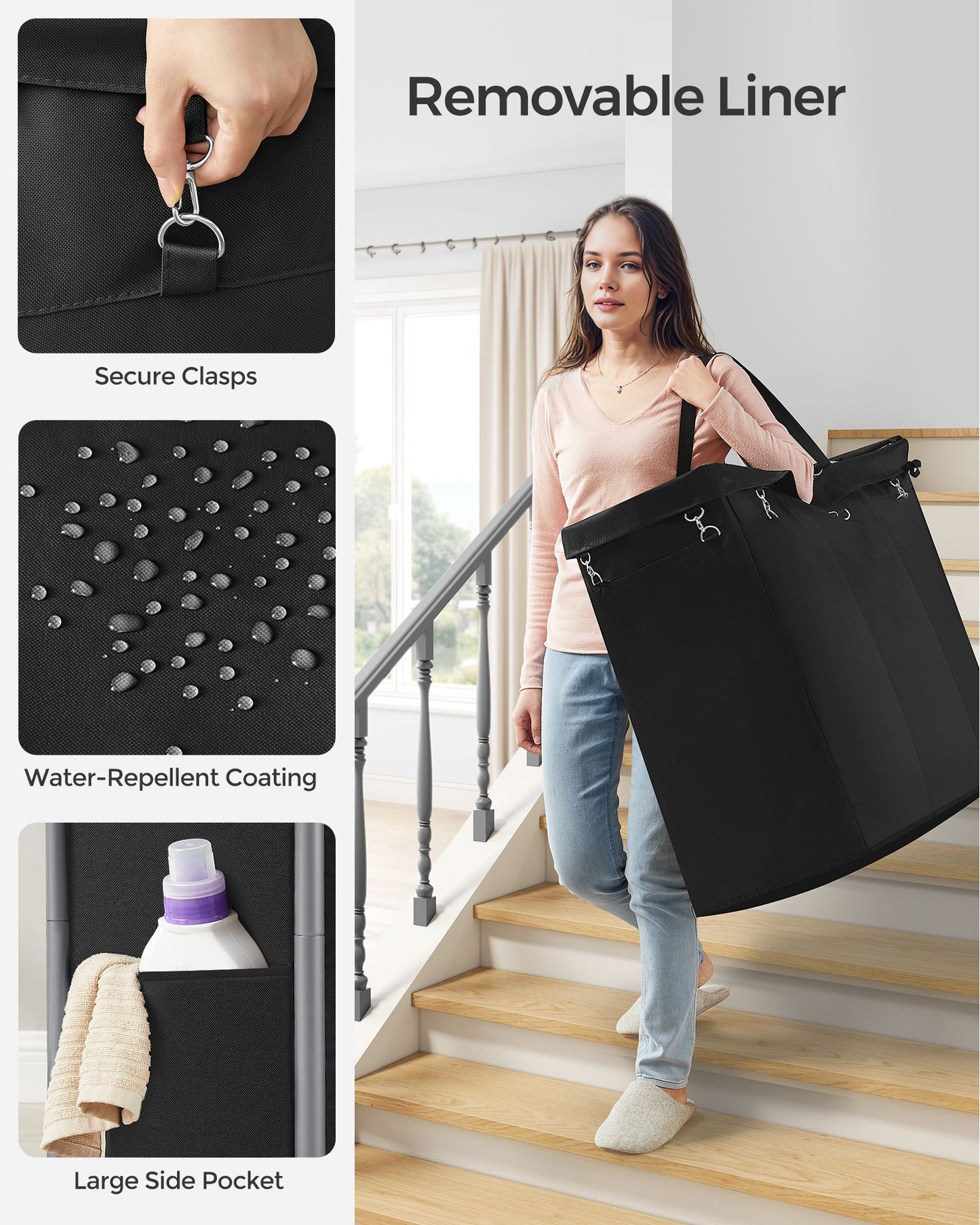 3-Section Laundry Basket with Wheels, 52.8 Gallons (200L)