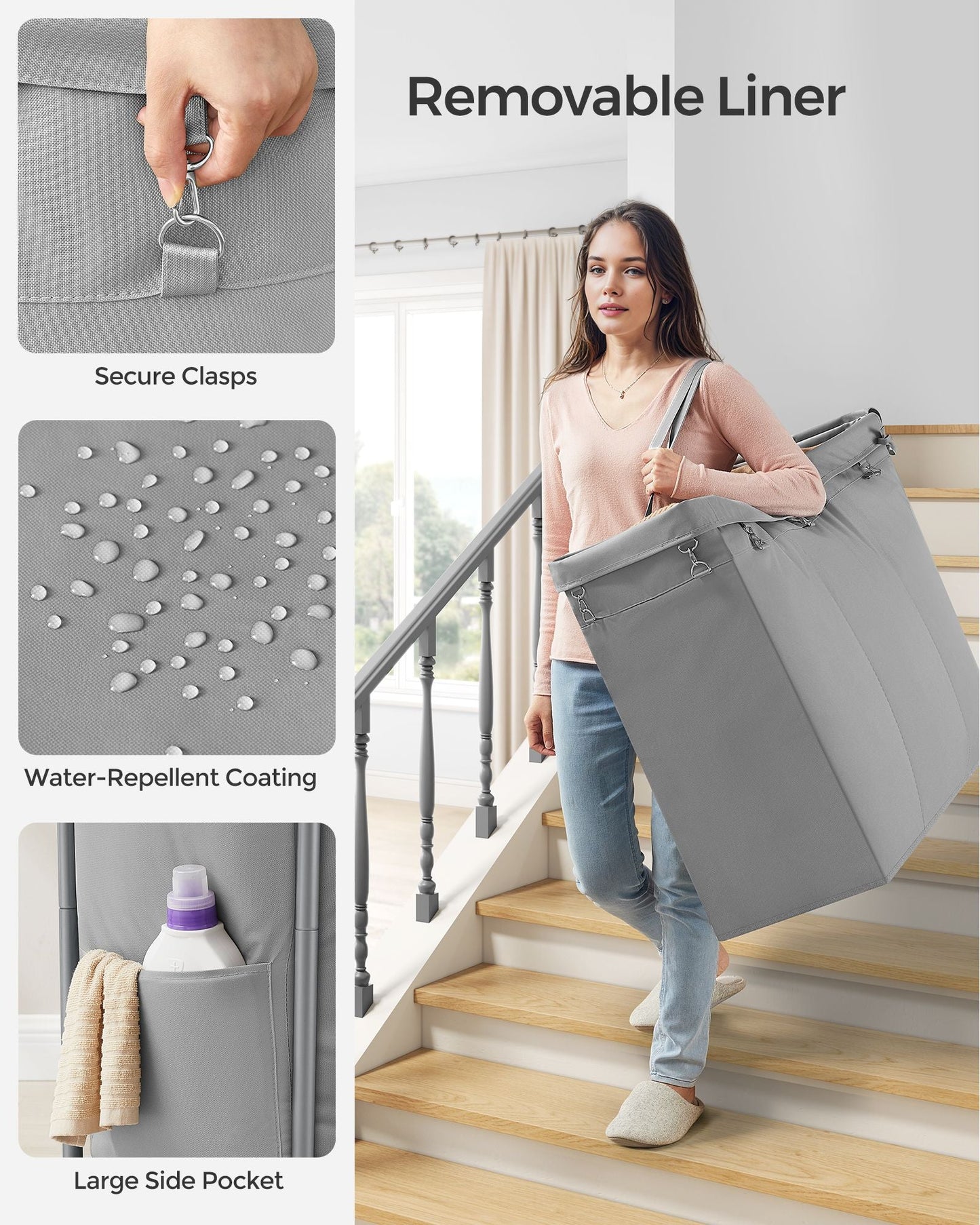 3-Section Laundry Basket with Wheels, 52.8 Gallons (200L)