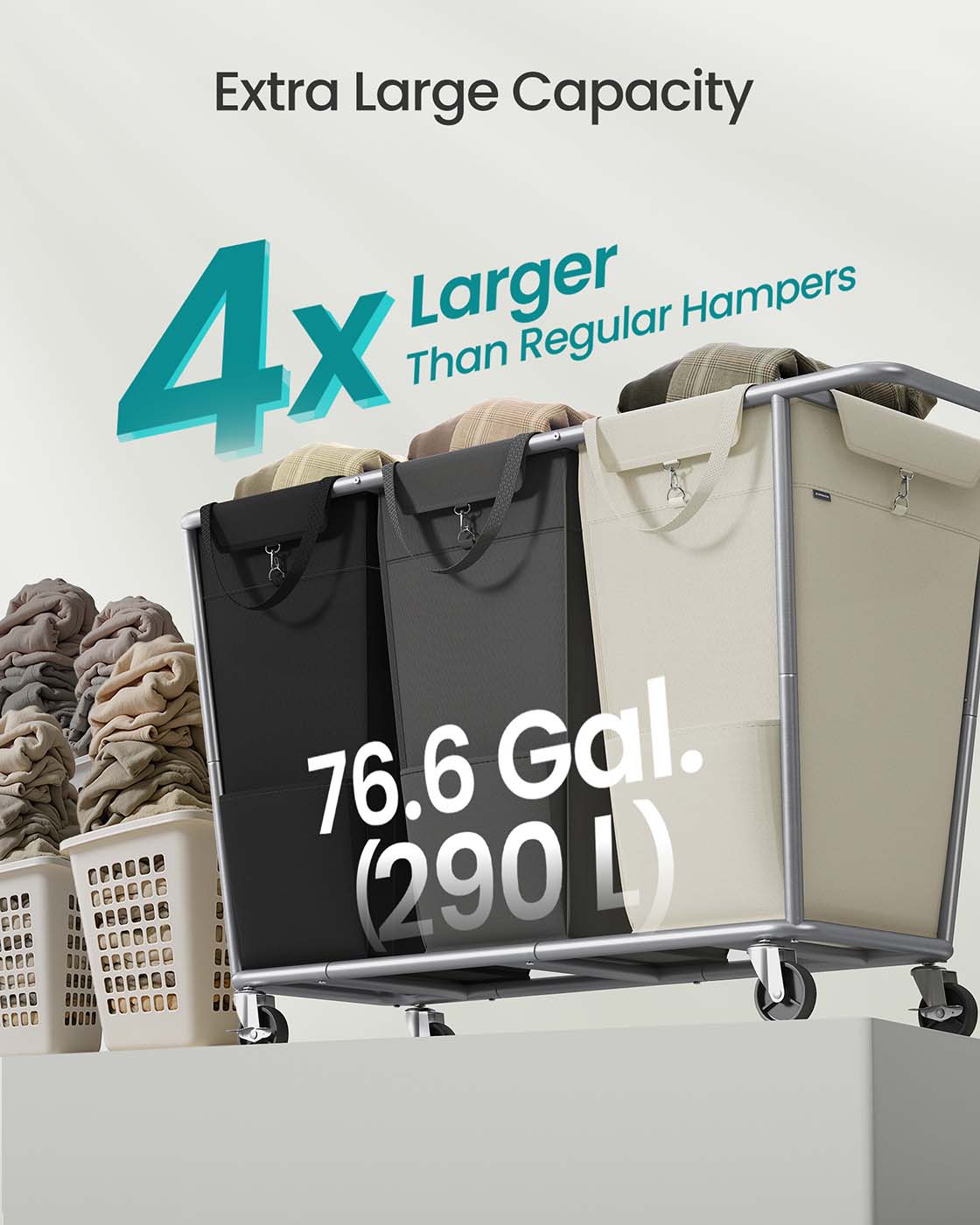 Laundry Basket with Wheels 76.6 Gallons (290 L)
