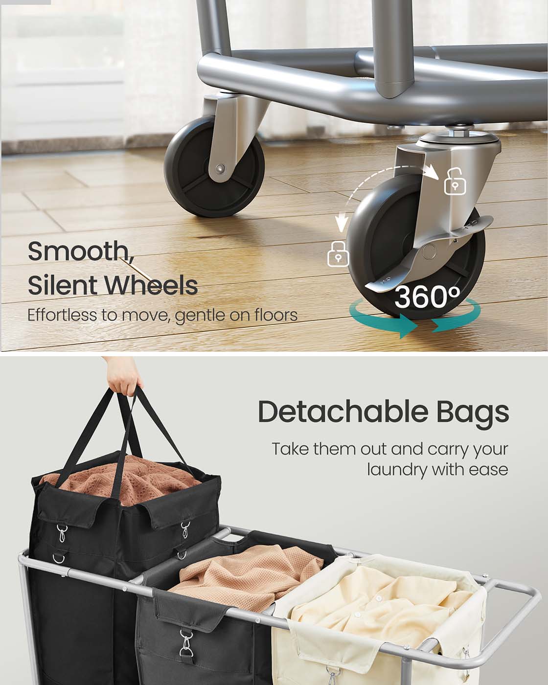Laundry Basket with Wheels 76.6 Gallons (290 L)