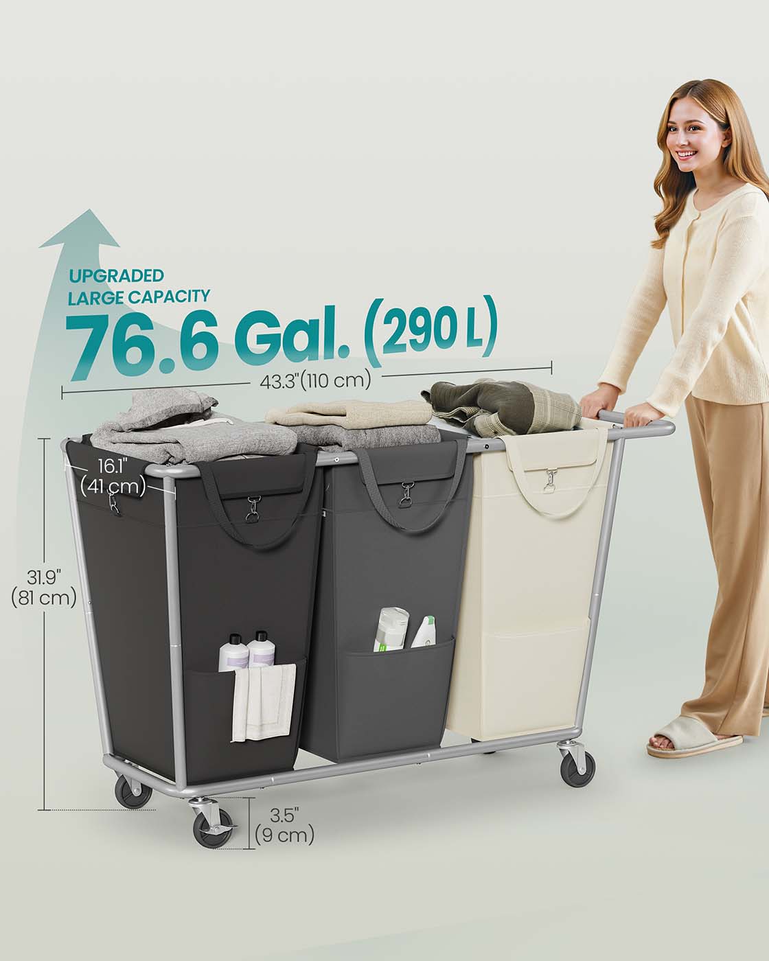 Laundry Basket with Wheels 76.6 Gallons (290 L)