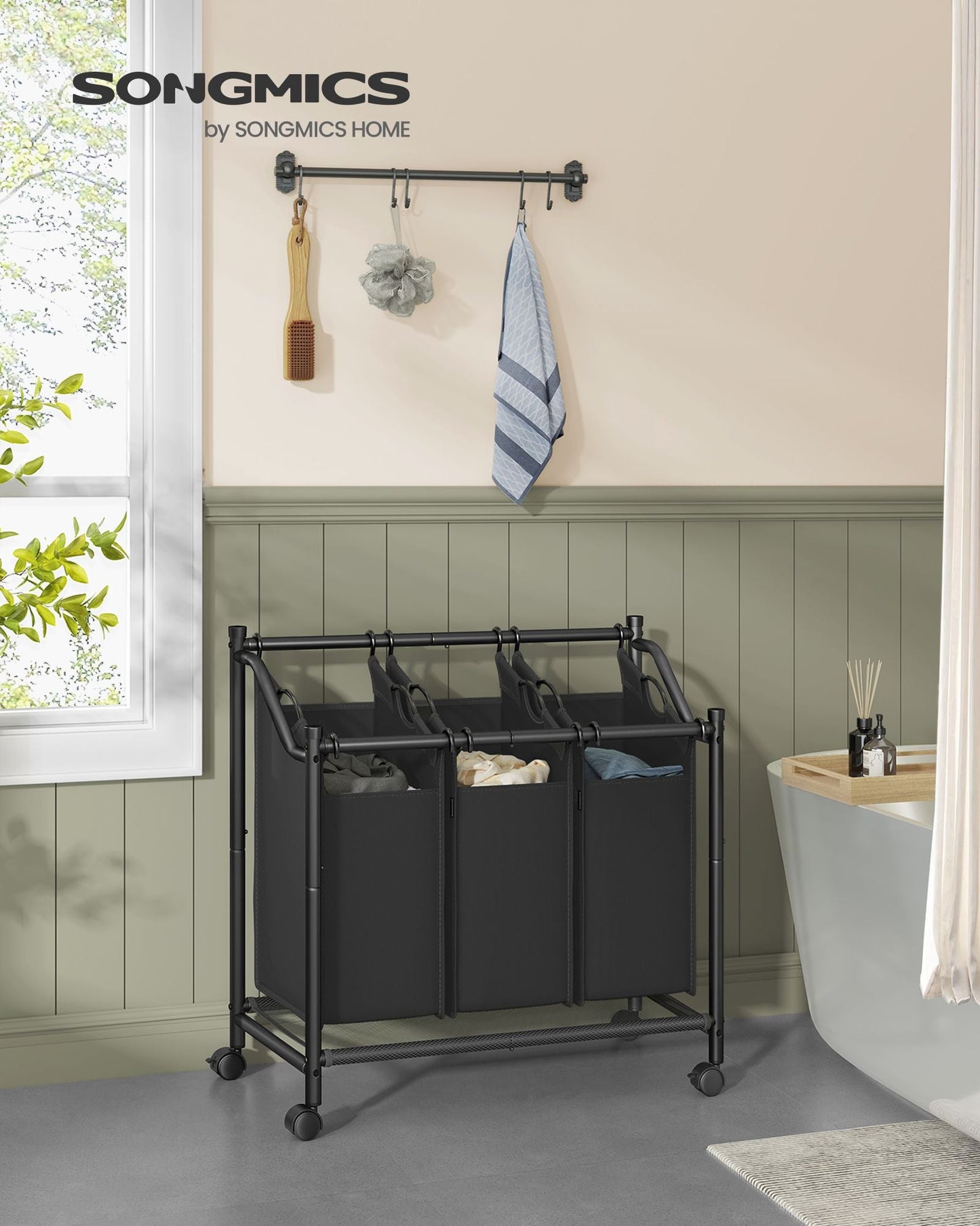 Rolling Laundry Basket with 3 Removable Bags