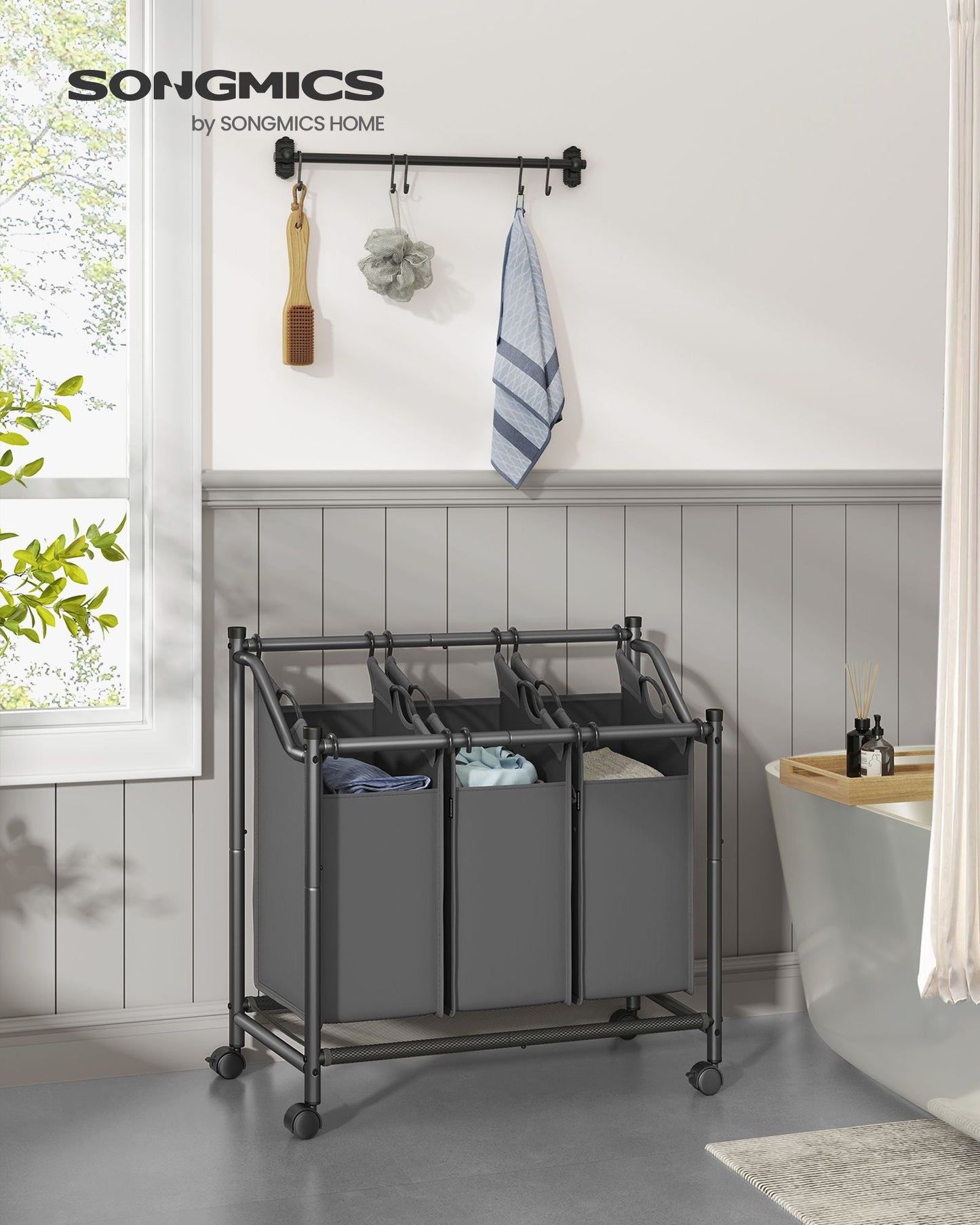 Rolling Laundry Basket with 3 Removable Bags
