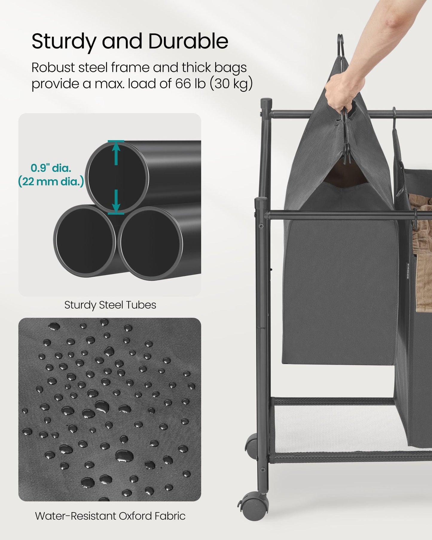 Rolling Laundry Basket with 3 Removable Bags