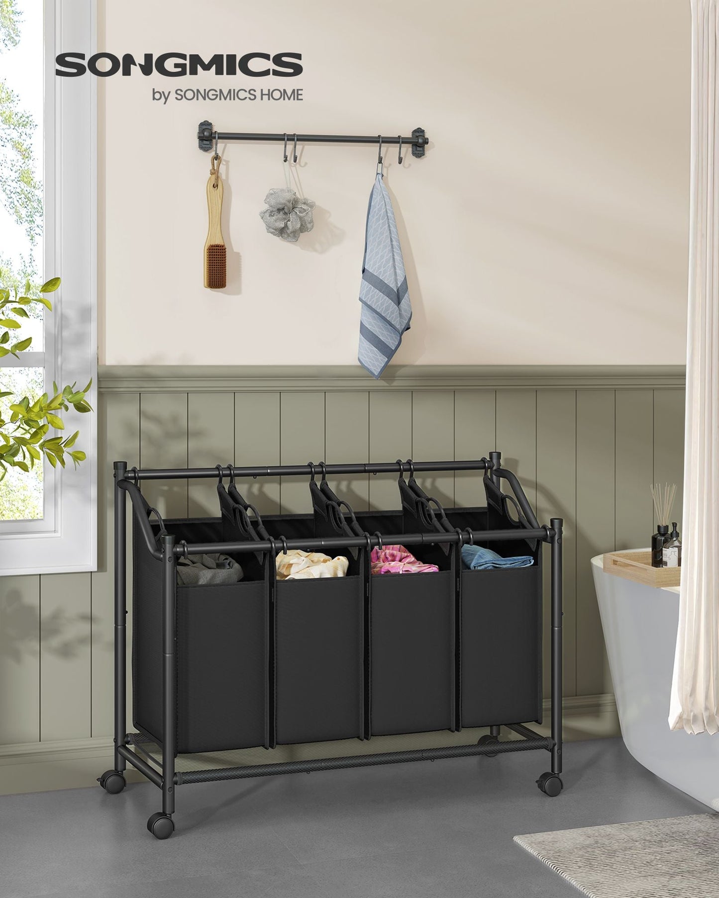 Rolling Laundry Basket with 4 Removable Bags