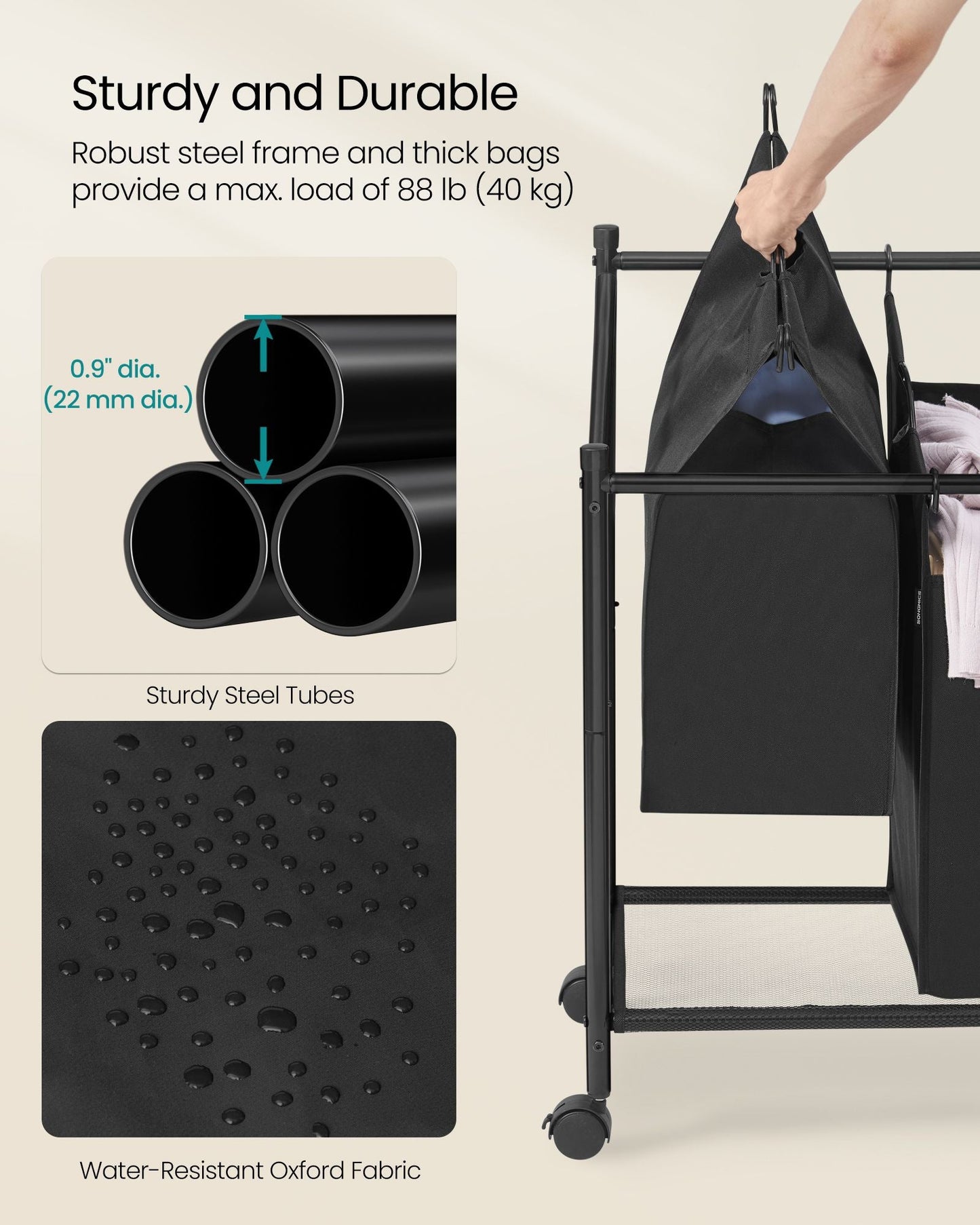 Rolling Laundry Basket with 4 Removable Bags