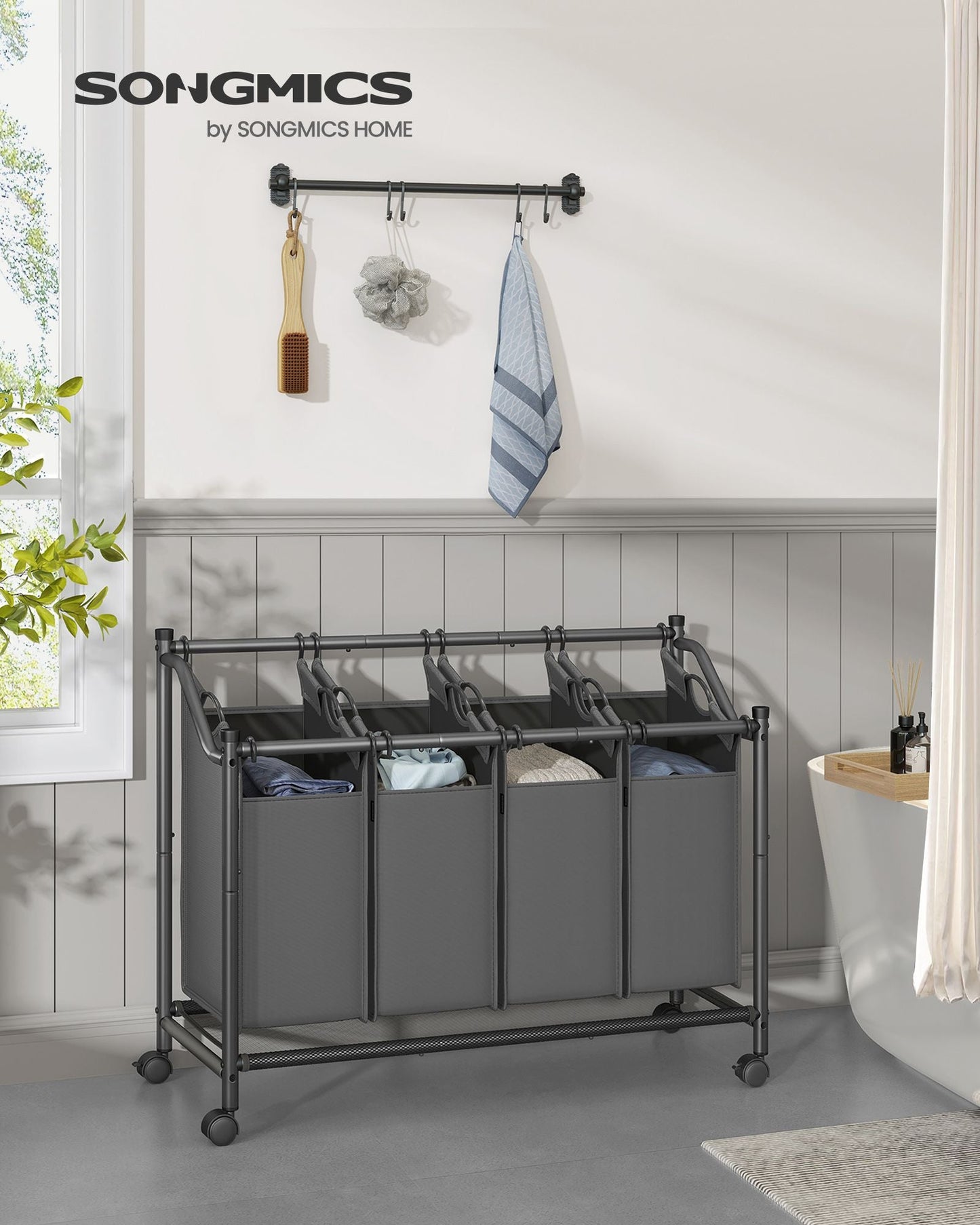 Rolling Laundry Basket with 4 Removable Bags