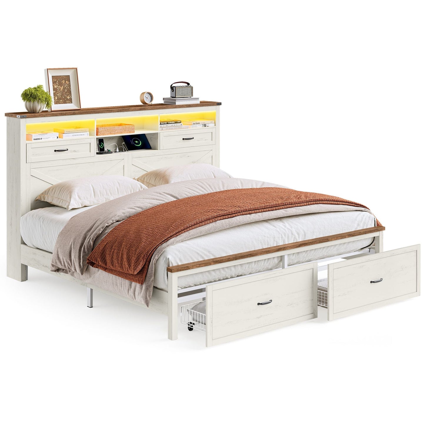 King Bed Frame with Storage Headboard
