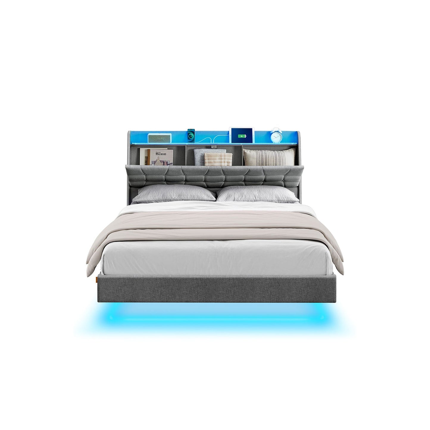 Queen Size Floating Bed Frame with LED Lights