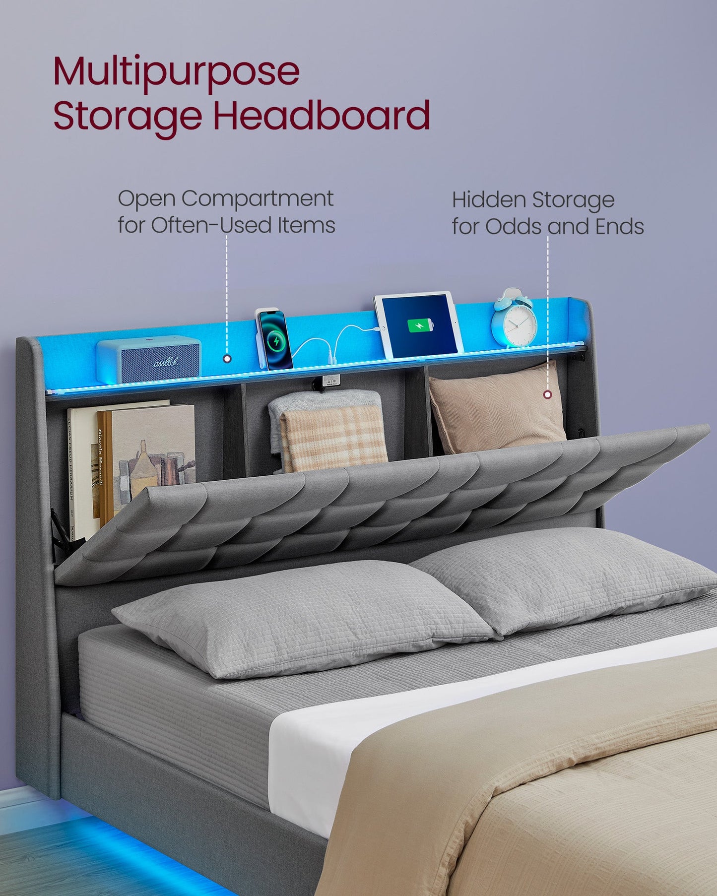 Full Size Floating Bed Frame with LED Lights