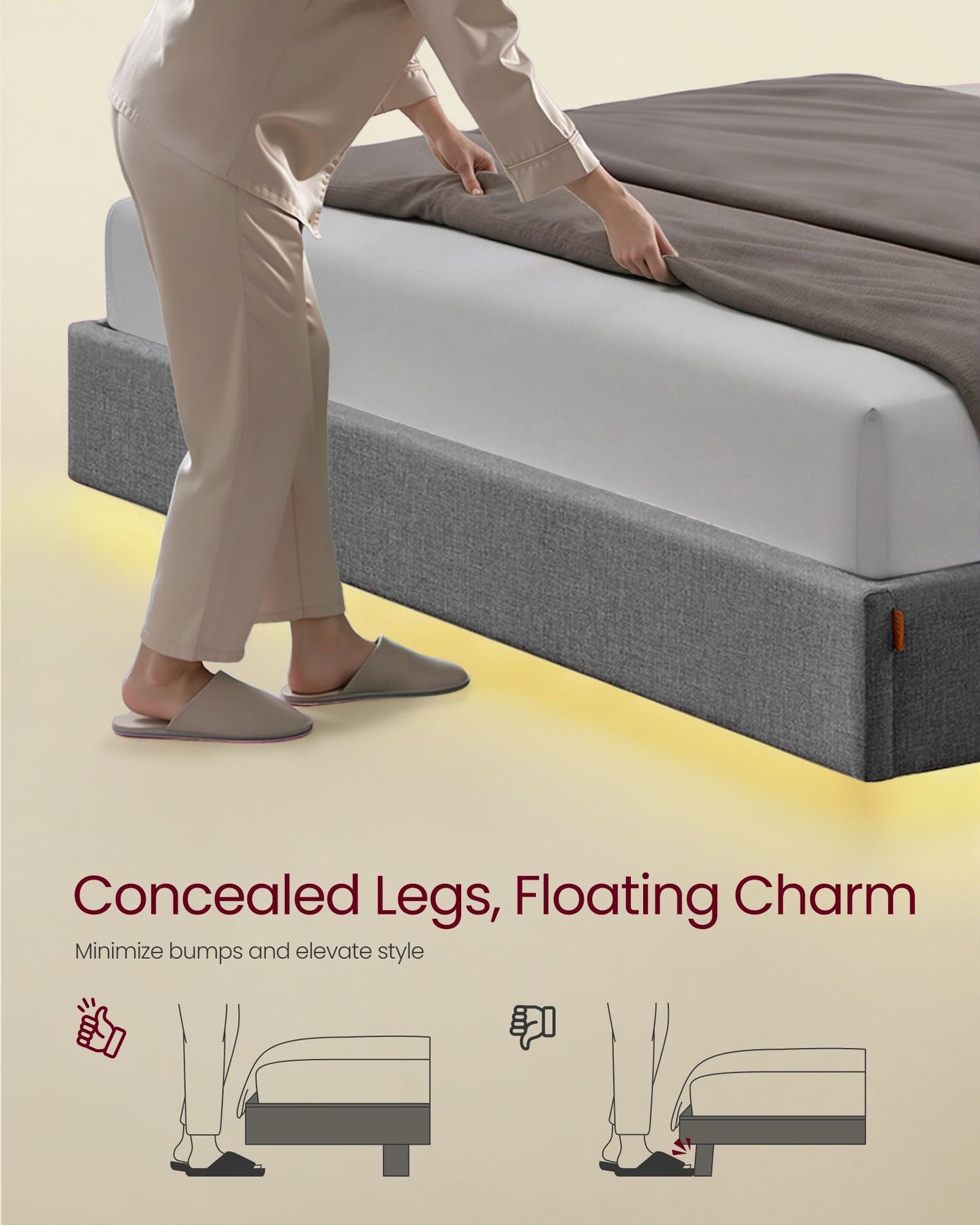 Full Size Floating Bed Frame with LED Lights