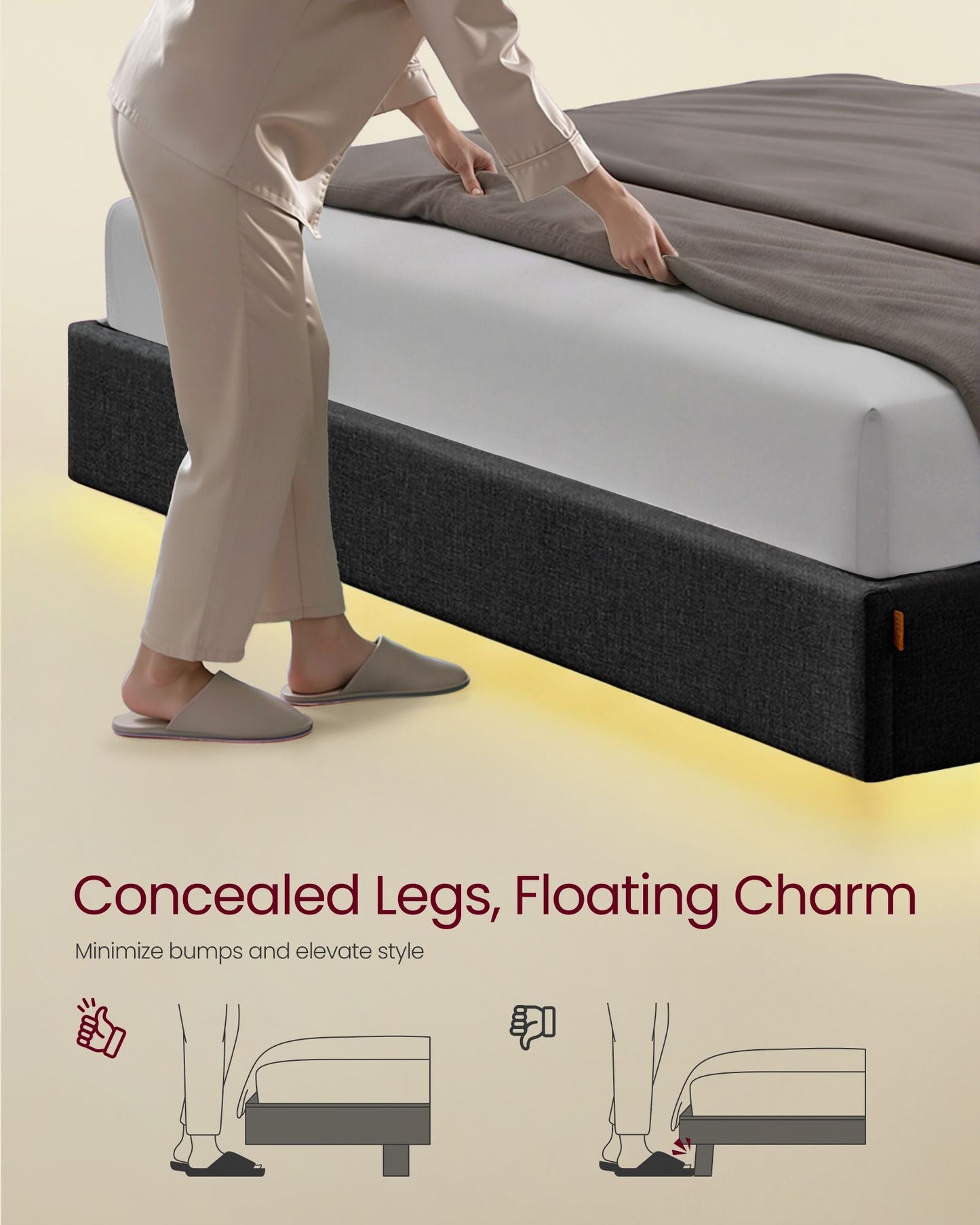 Full Size Floating Bed Frame with LED Lights