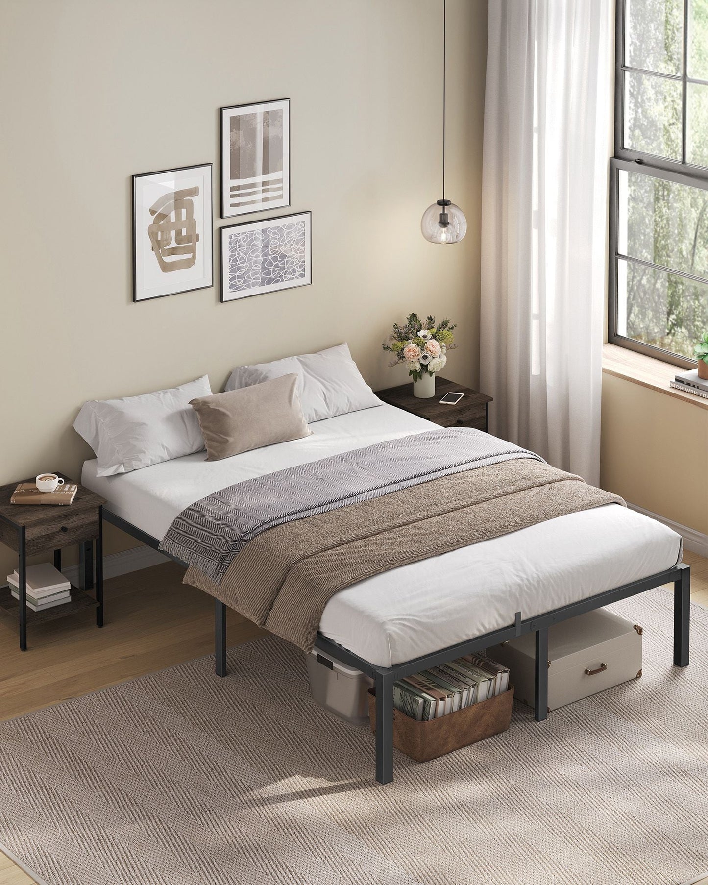 Heavy-Duty Platform Bed Frame Queen Size, Quick Assembly
