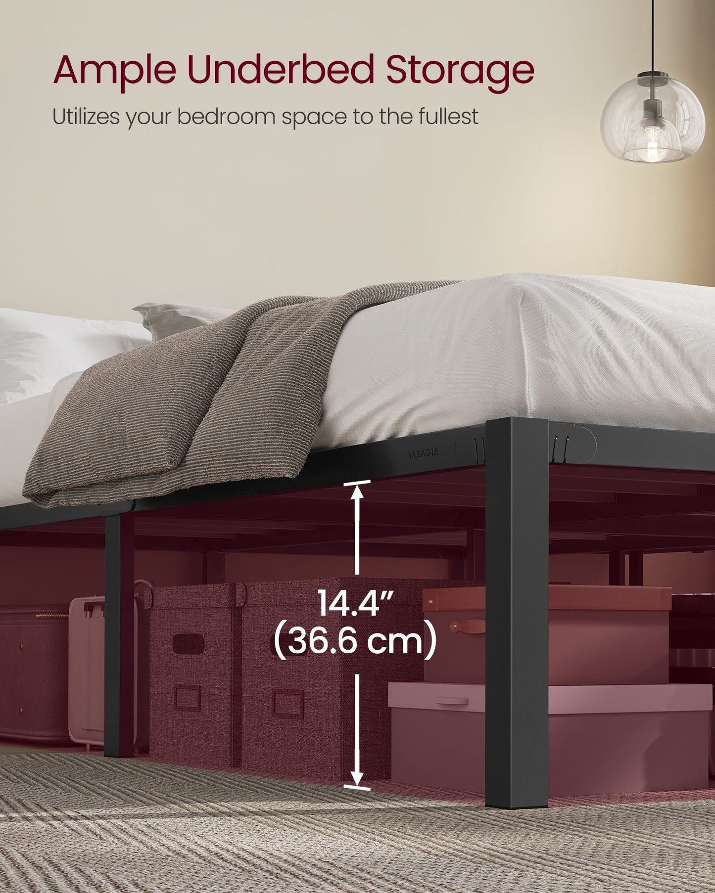 Heavy-Duty Platform Bed Frame Queen Size, Quick Assembly