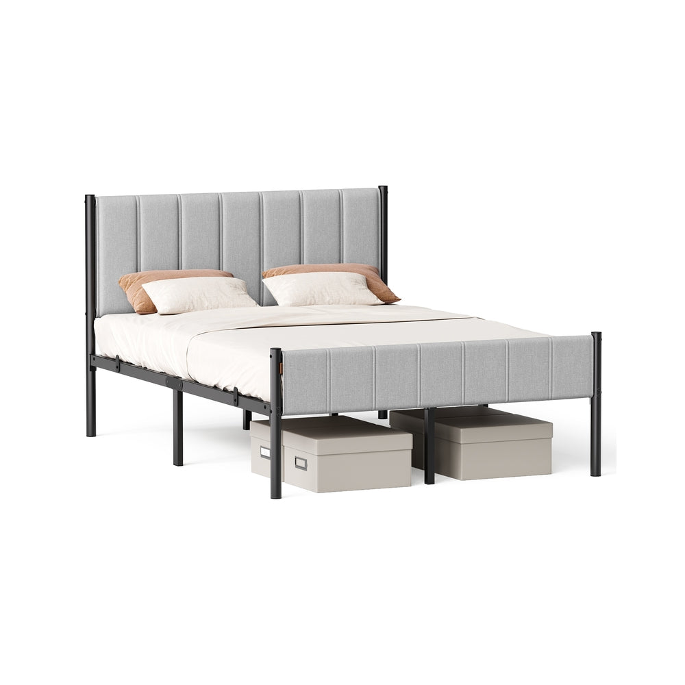 Twin Bed Frame with Upholstered Headboard