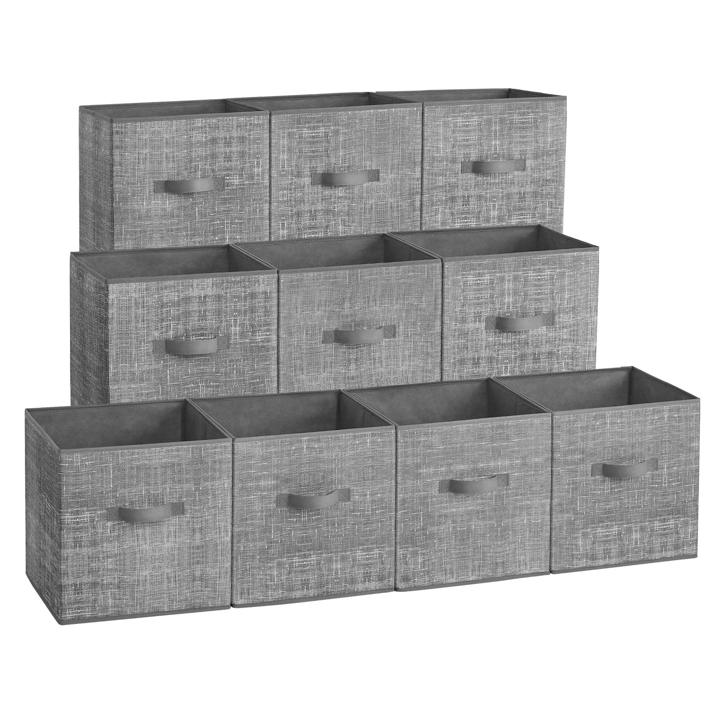 Storage Cubes, 11-Inch Non-Woven Fabric Bins with Double Handles, Set of 10, Closet Organizers for Shelves, Foldable, for Clothes, Cattail Gray