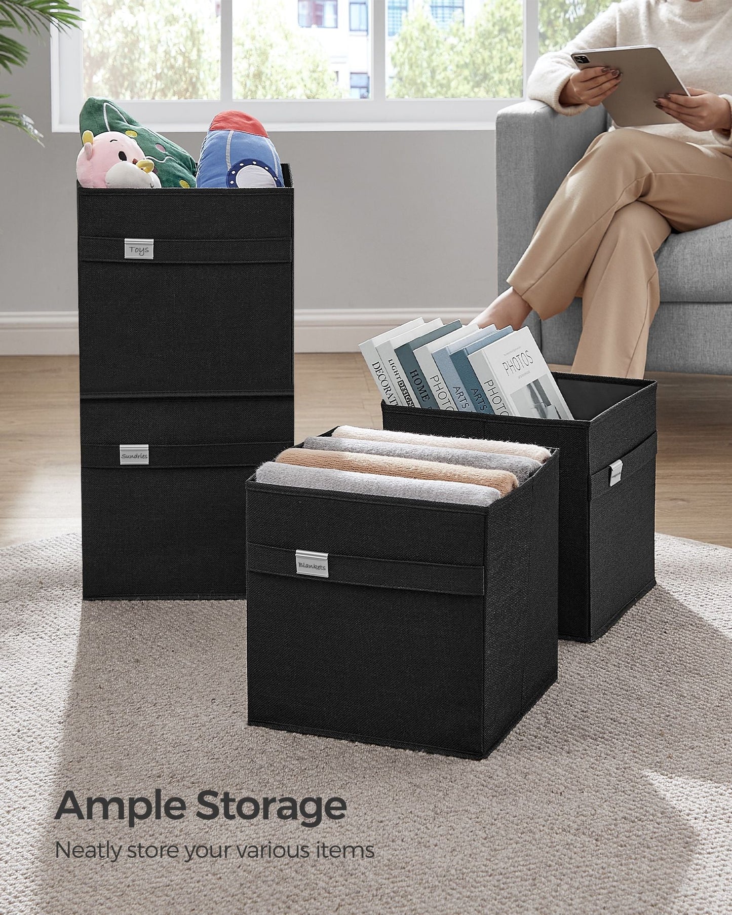 Set of 4 Storage Cubes with Double Handles