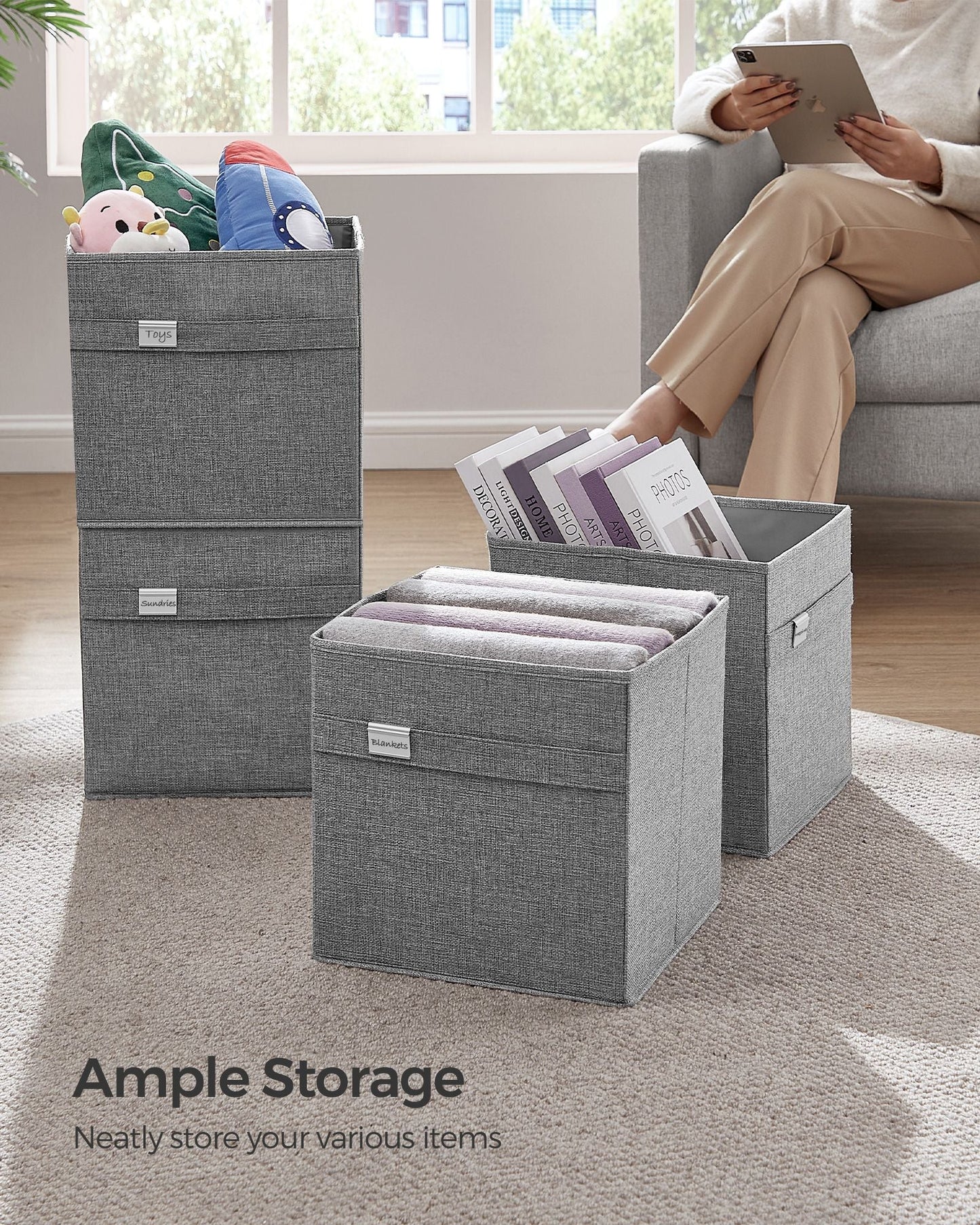 Set of 4 Storage Cubes with Double Handles