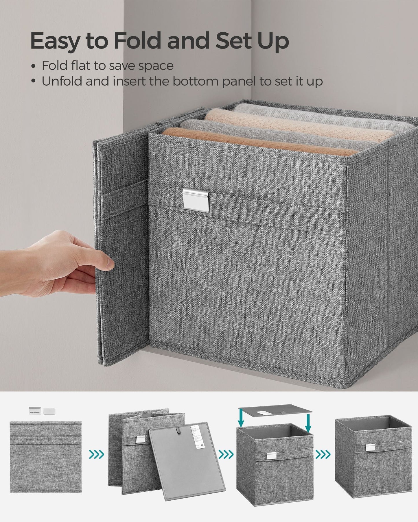 Set of 4 Storage Cubes with Double Handles