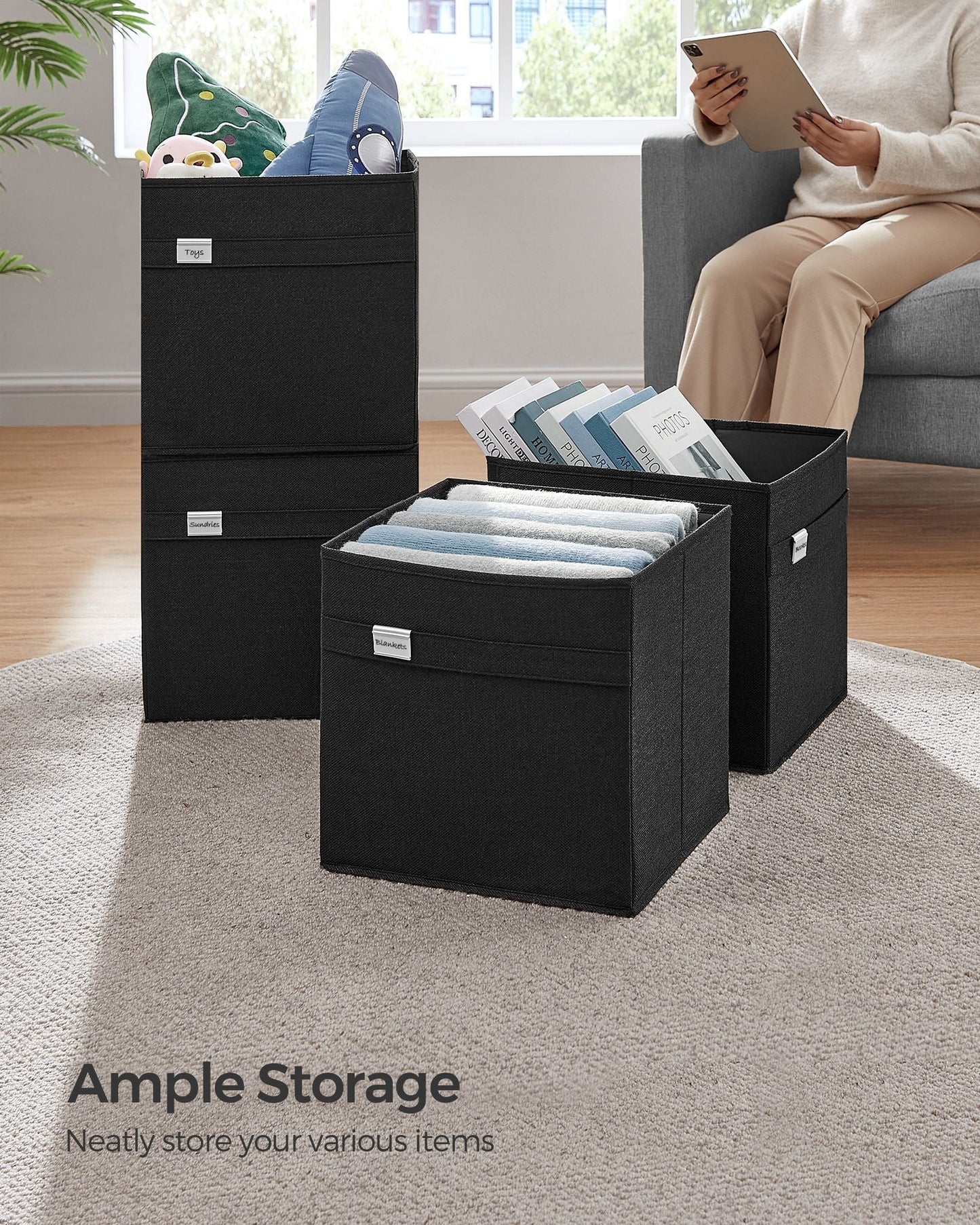 Set of 4 Storage Cubes with Double Handles