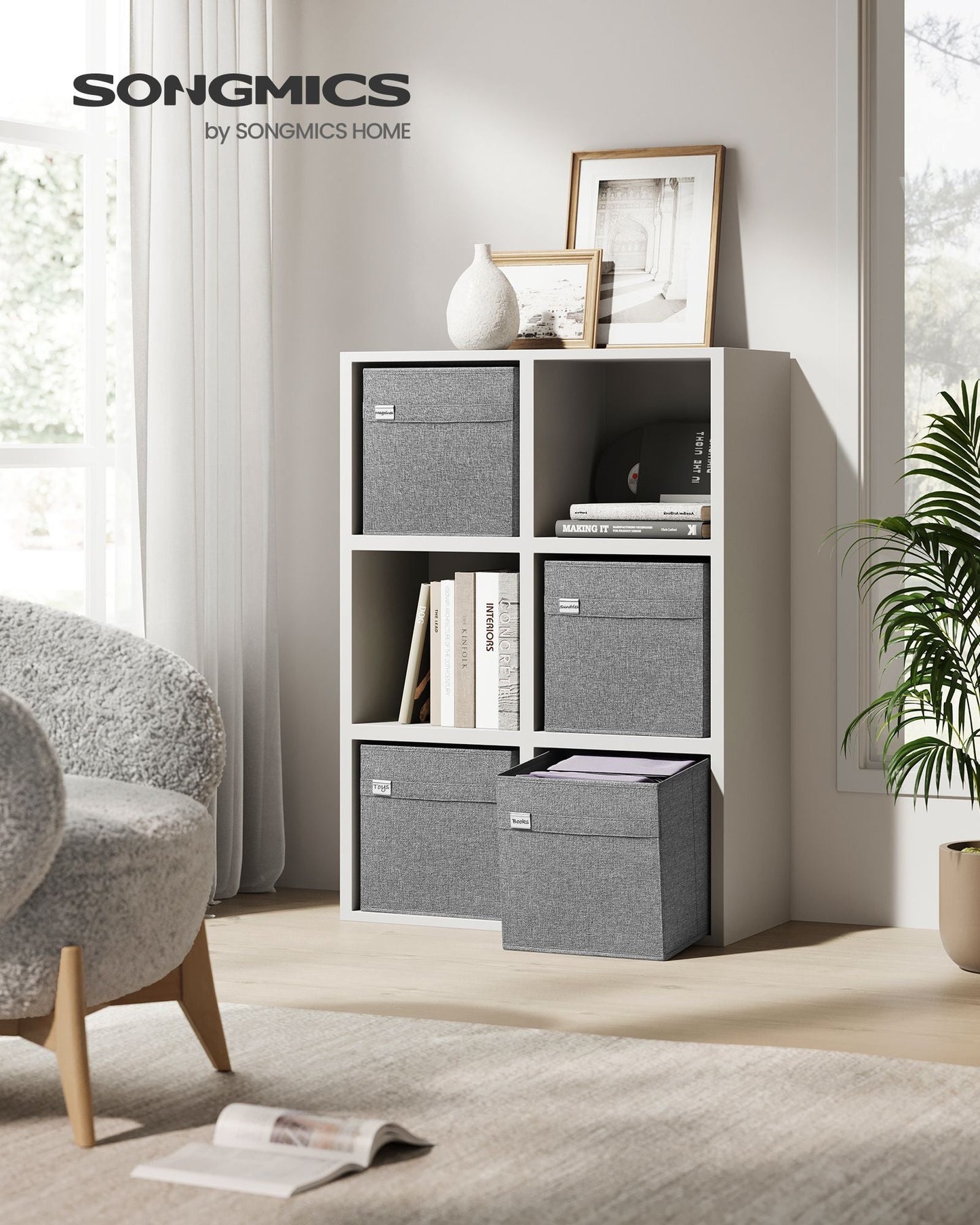 Set of 4 Storage Cubes with Double Handles Dove Gray L