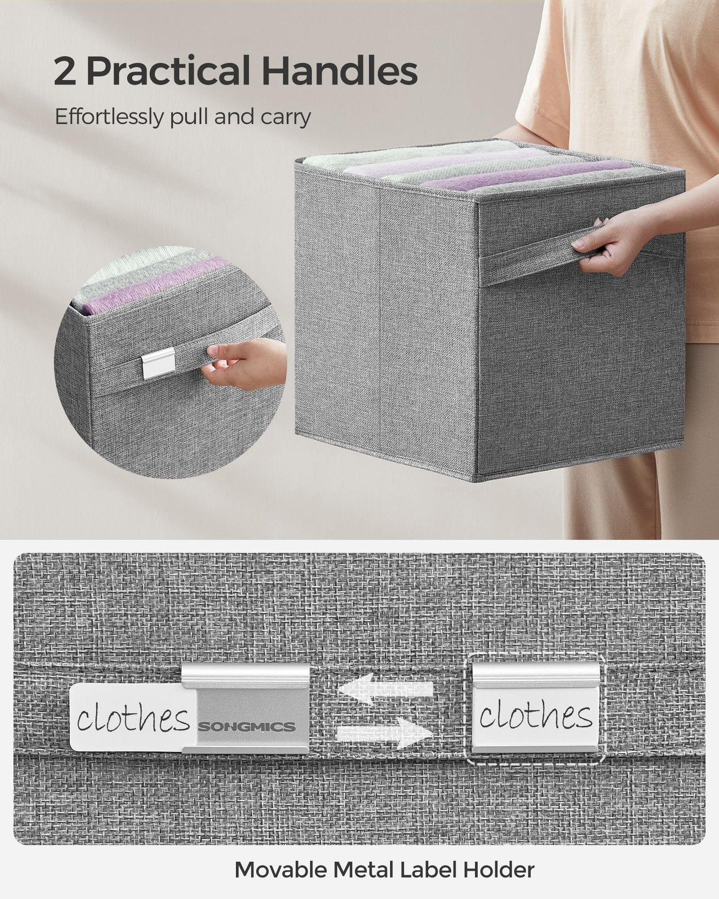 Set of 4 Storage Cubes with Double Handles Dove Gray L