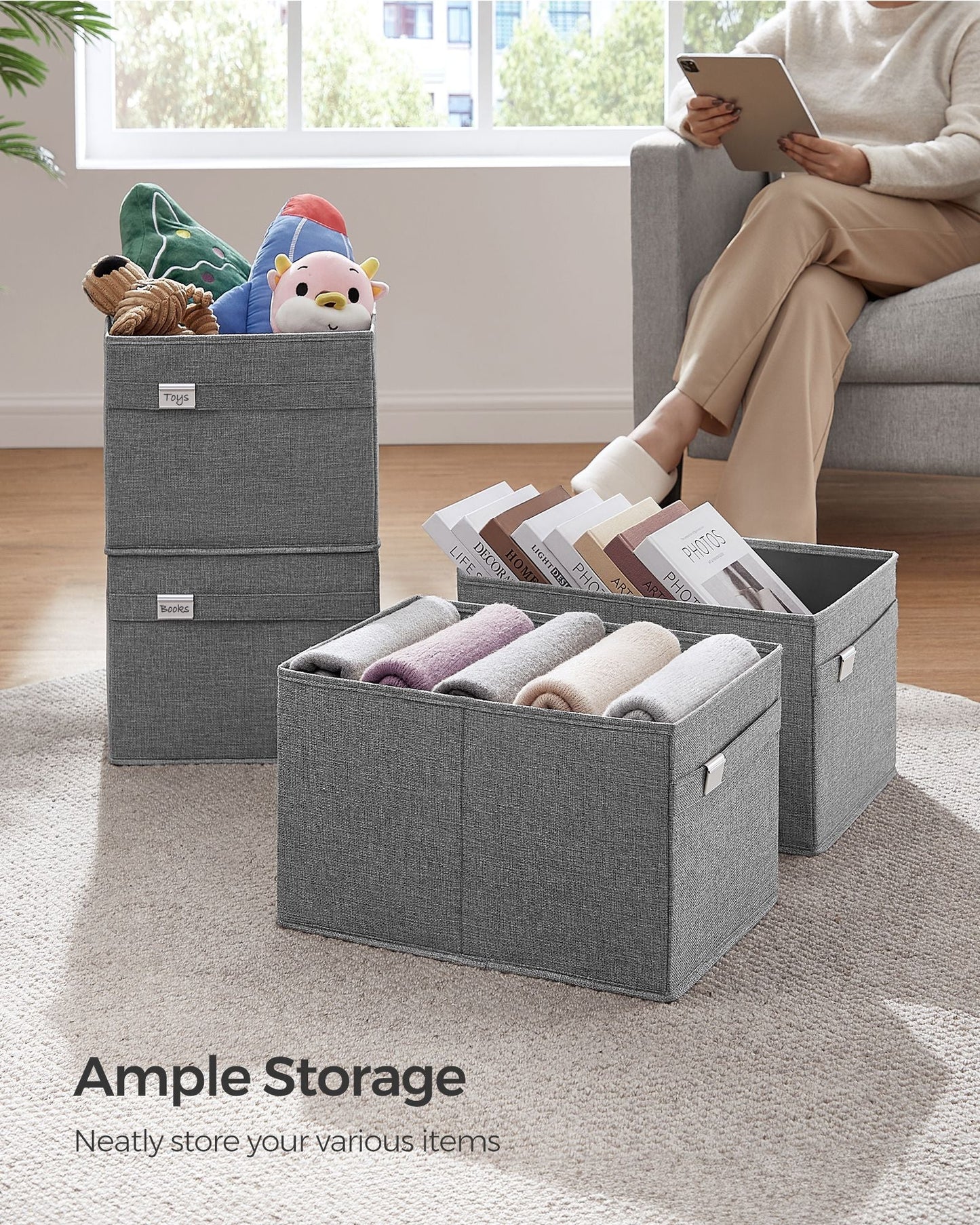 Set of 4 Storage Baskets with Double Handles