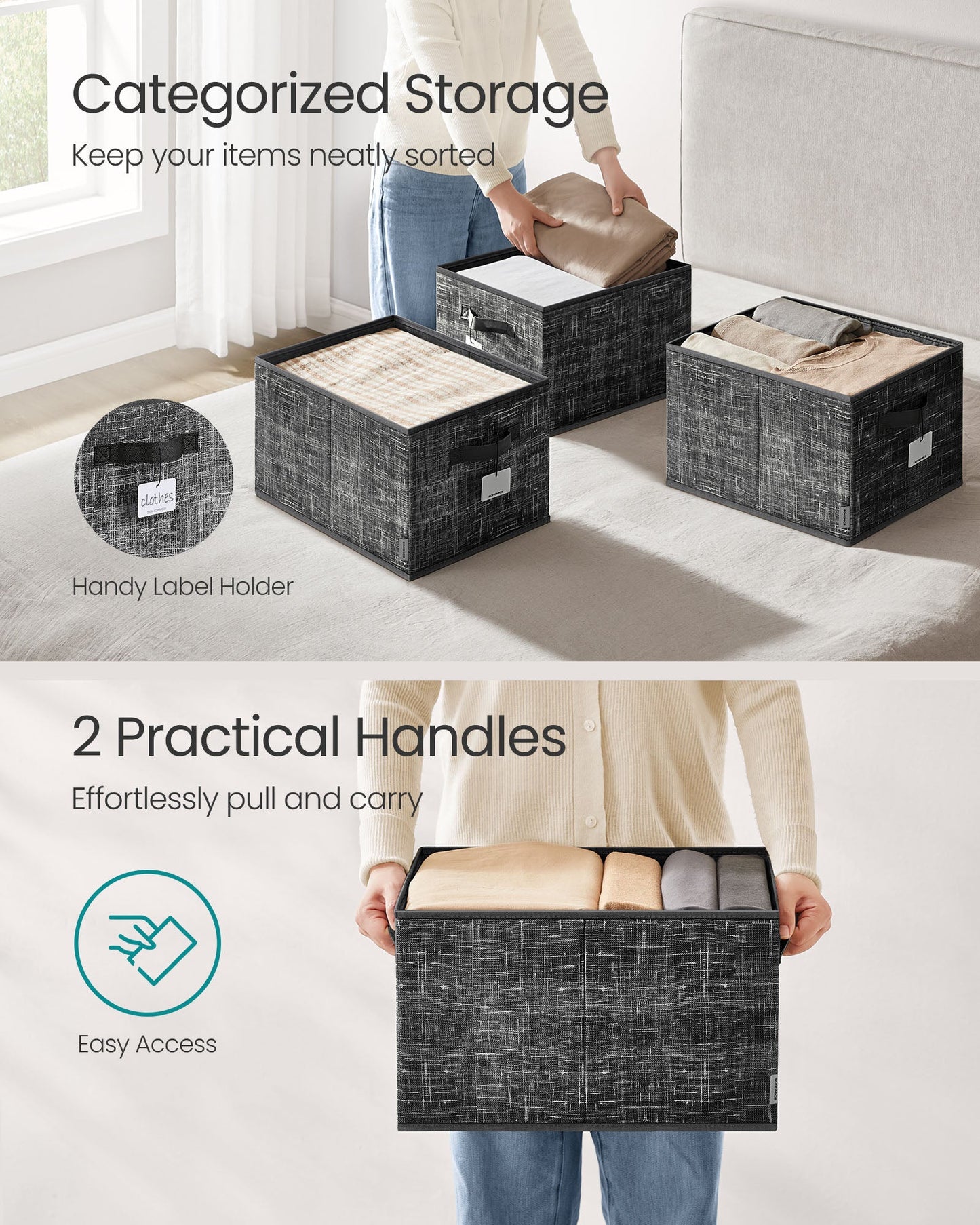Set of 3 Fabric Storage Bins