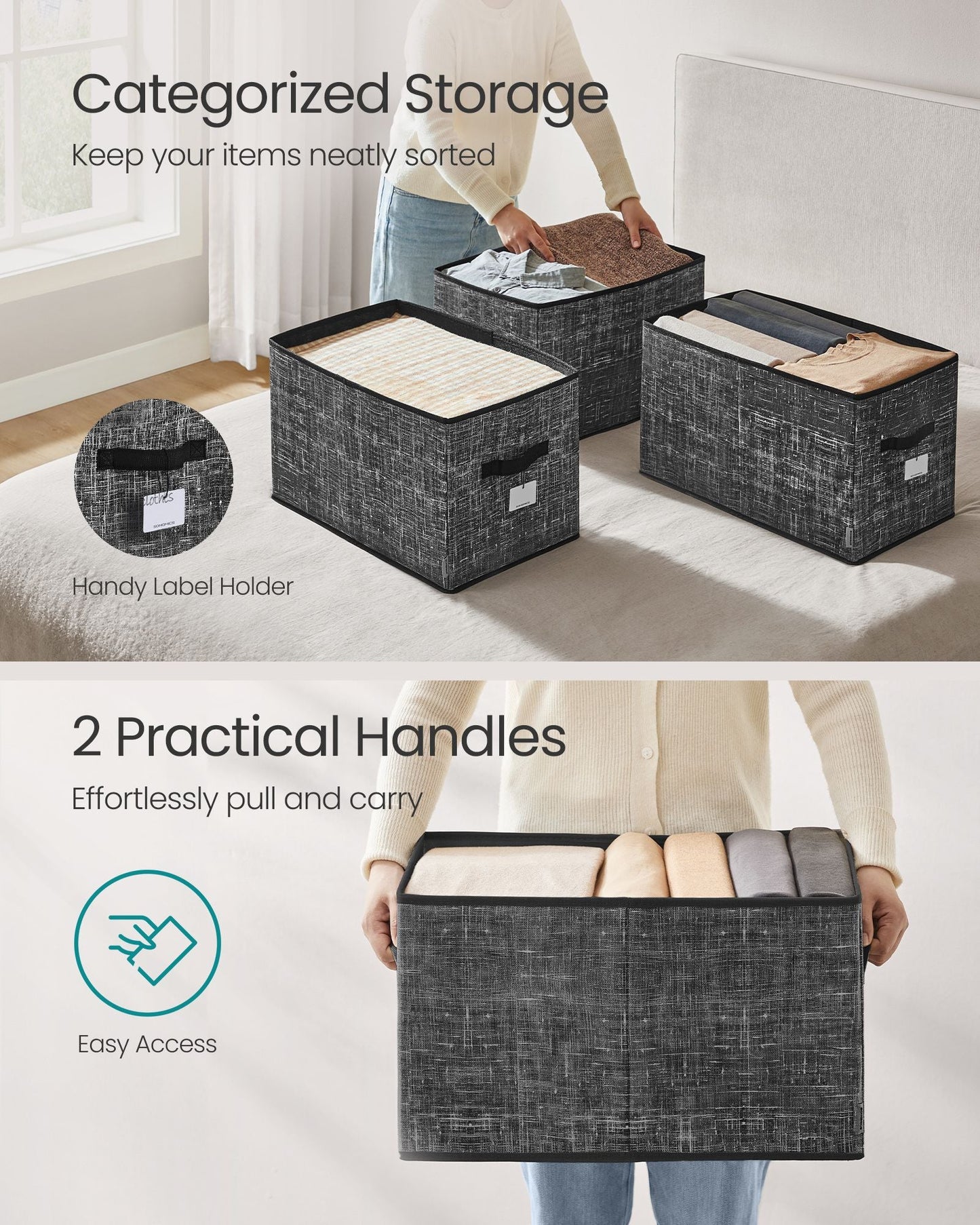 Set of 3 Fabric Storage Bins