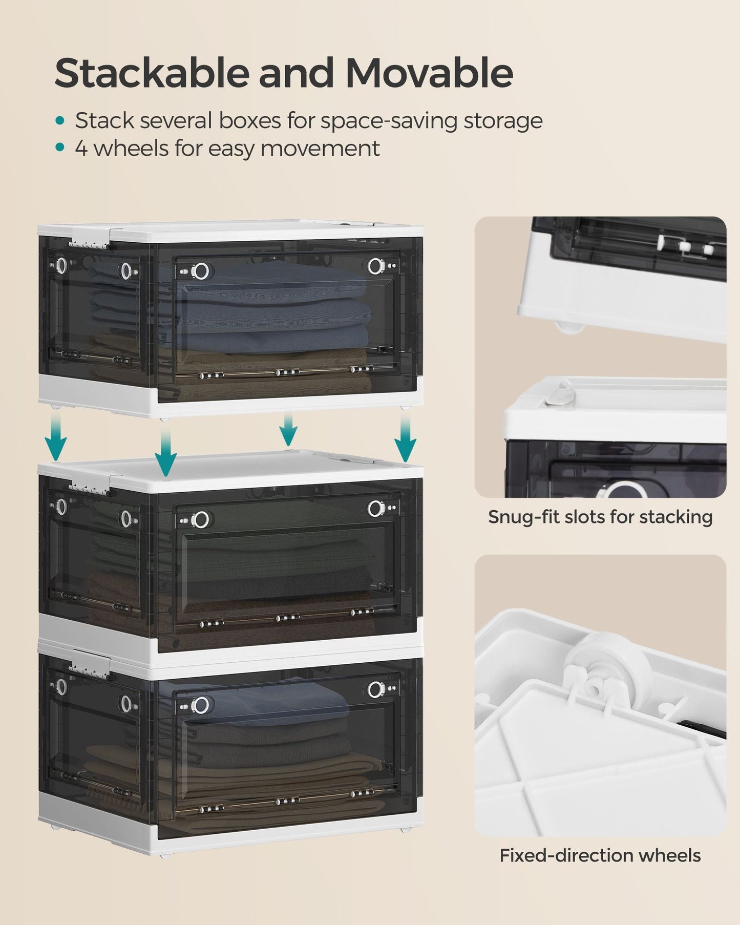Pack of 1 Storage Bins 68L White and Gray